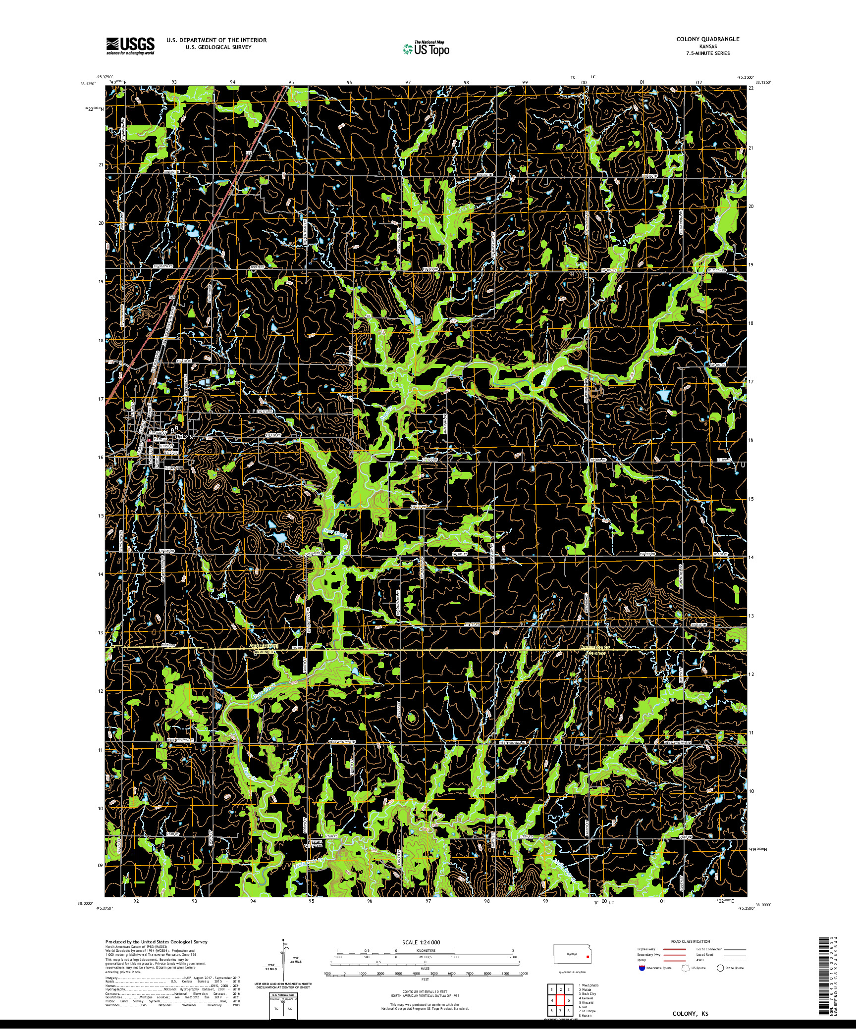 US TOPO 7.5-MINUTE MAP FOR COLONY, KS