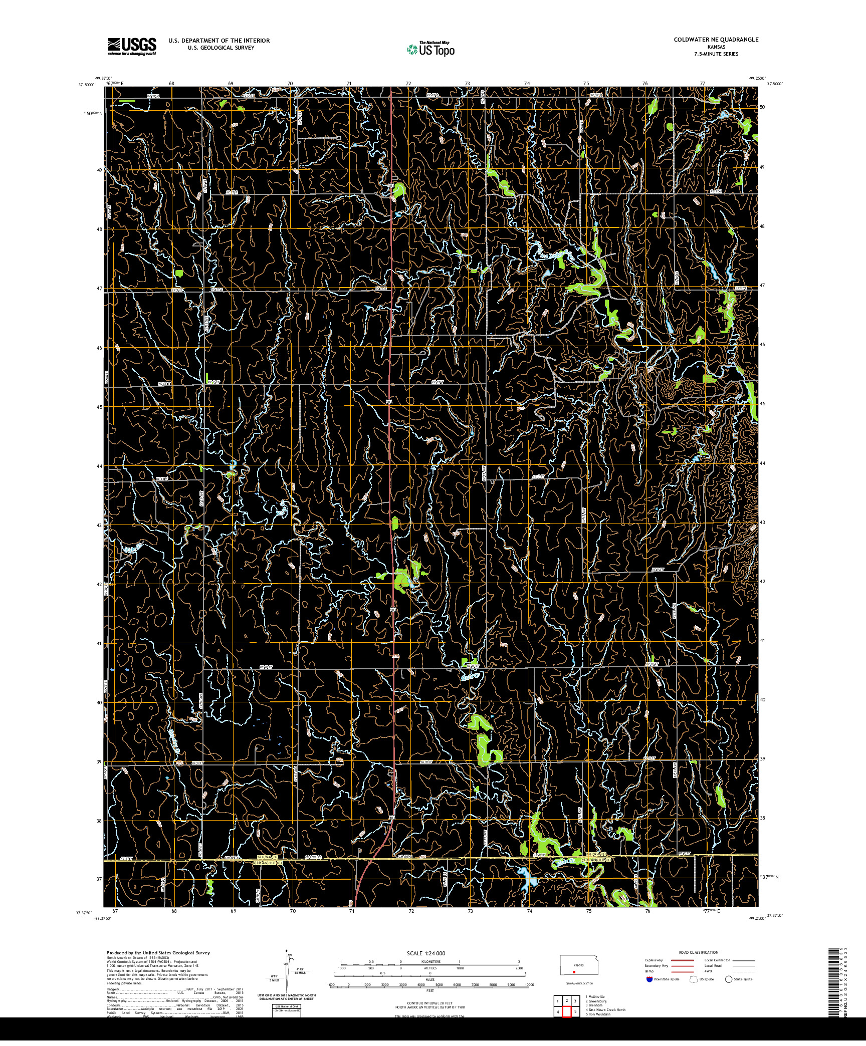 US TOPO 7.5-MINUTE MAP FOR COLDWATER NE, KS