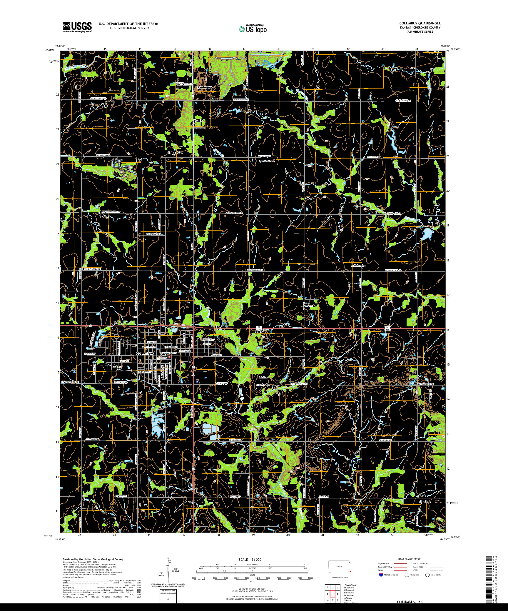 US TOPO 7.5-MINUTE MAP FOR COLUMBUS, KS