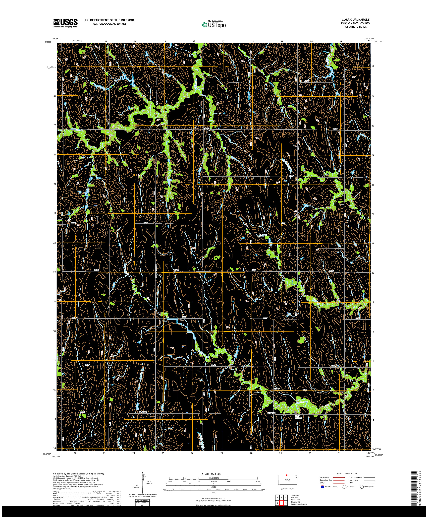 US TOPO 7.5-MINUTE MAP FOR CORA, KS