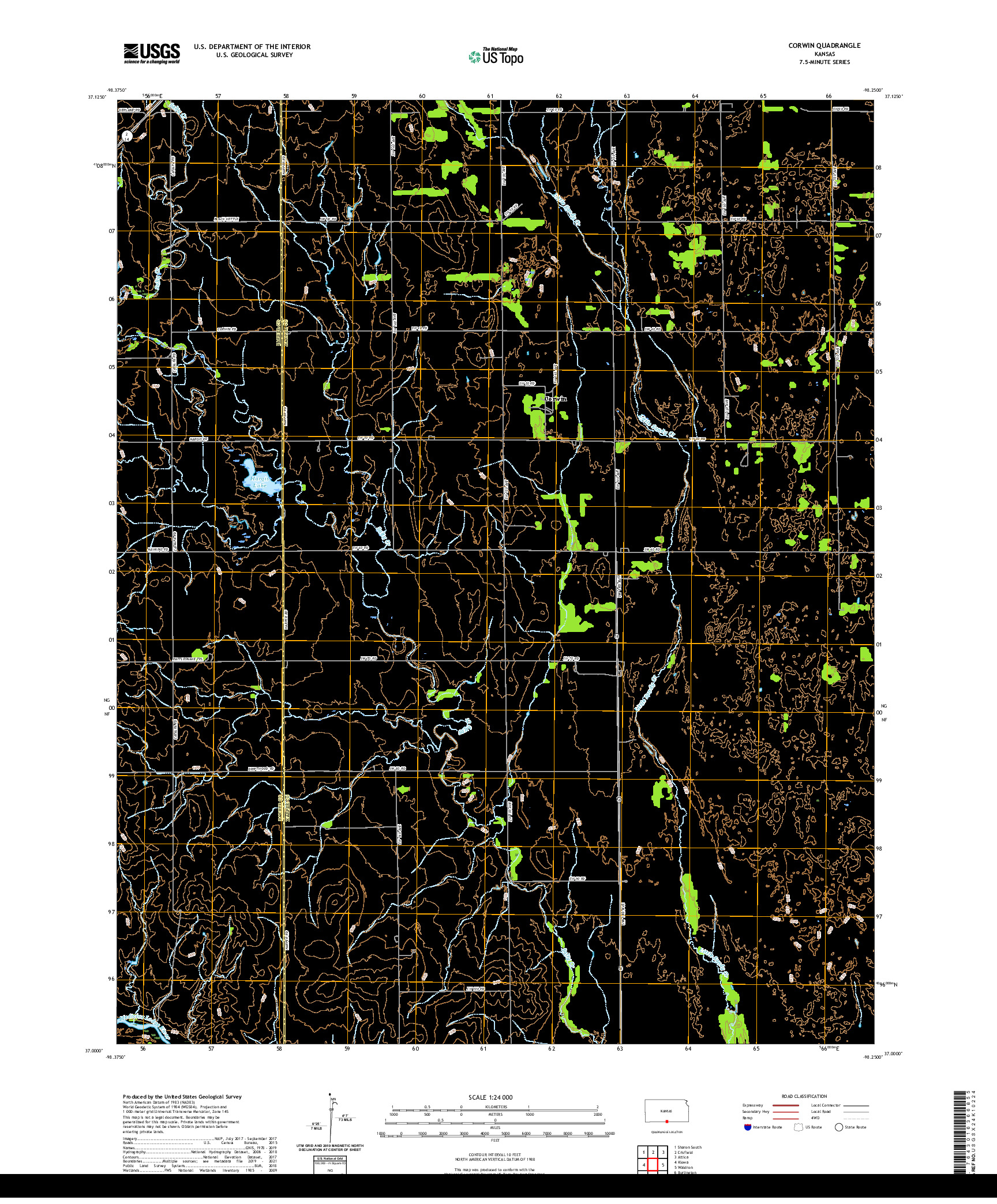 US TOPO 7.5-MINUTE MAP FOR CORWIN, KS