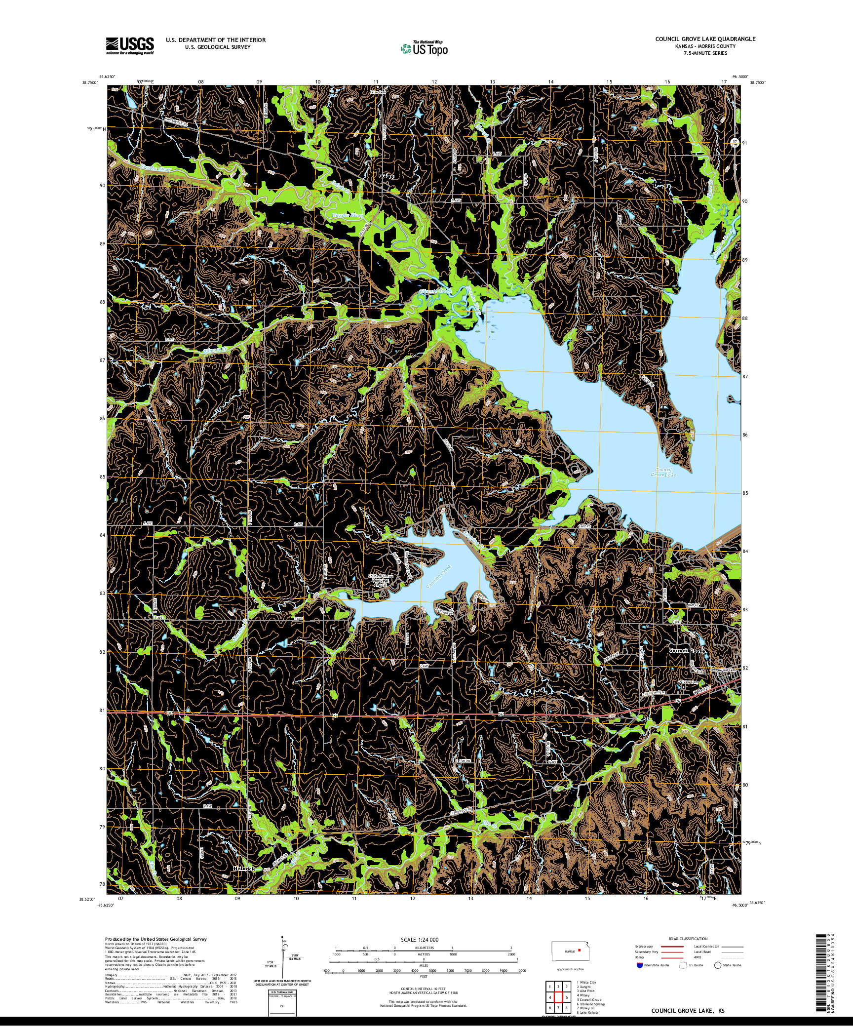 US TOPO 7.5-MINUTE MAP FOR COUNCIL GROVE LAKE, KS