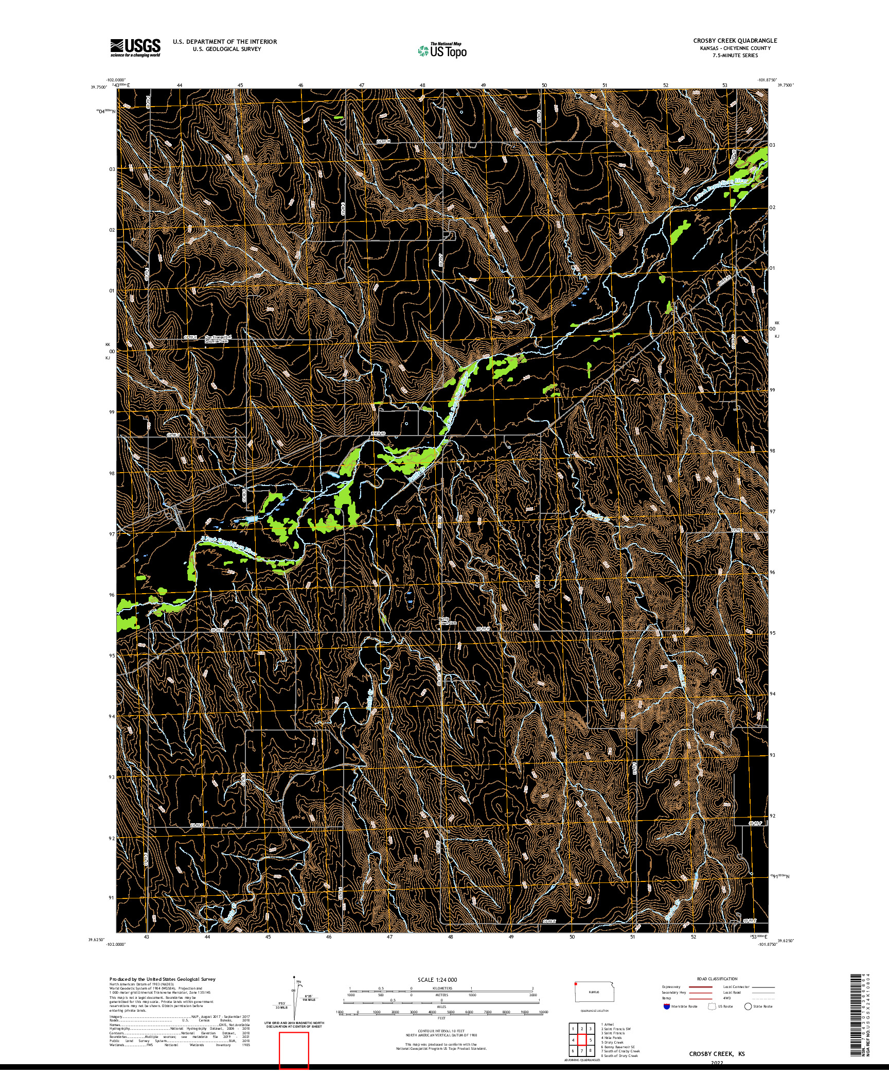 US TOPO 7.5-MINUTE MAP FOR CROSBY CREEK, KS