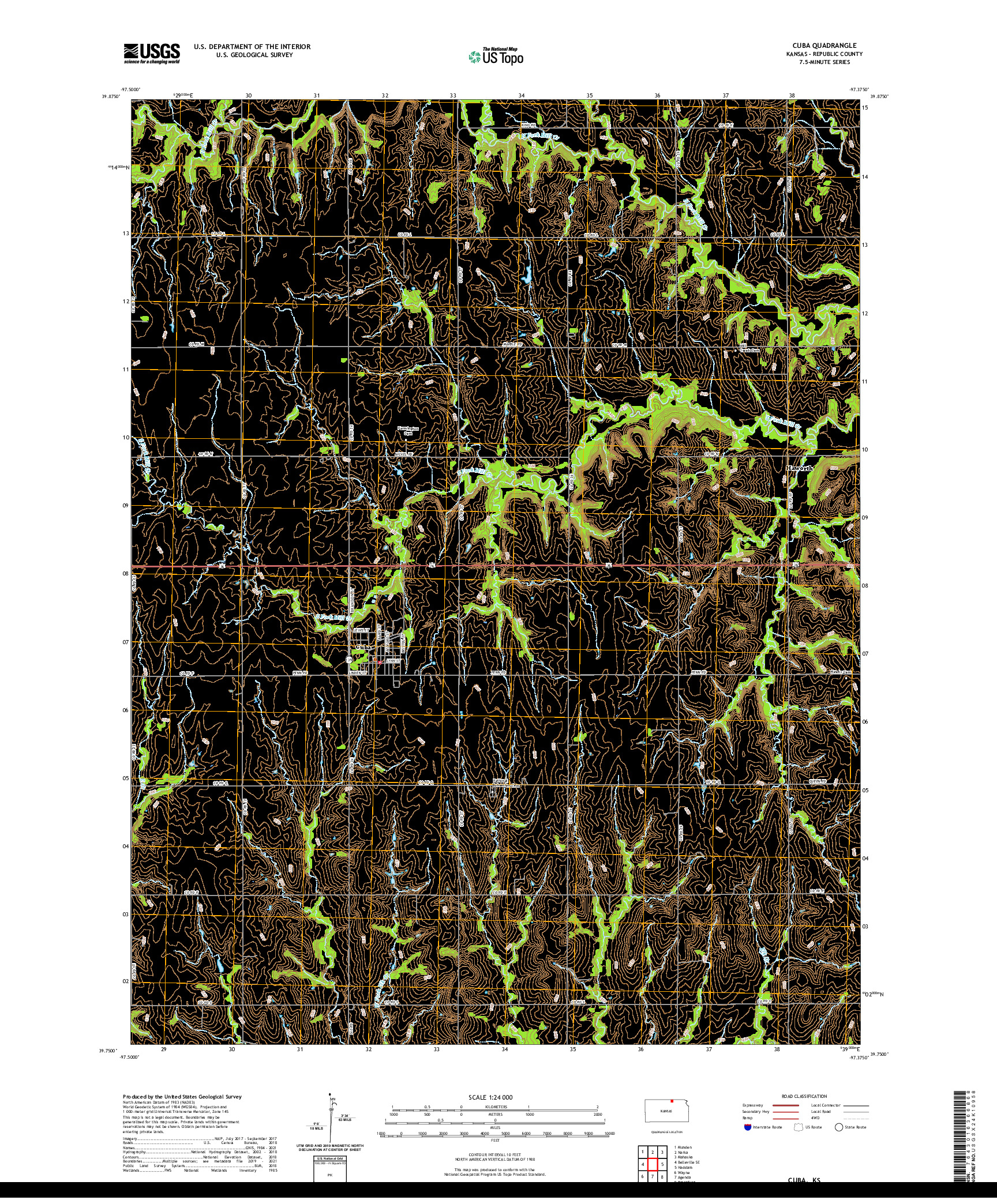 US TOPO 7.5-MINUTE MAP FOR CUBA, KS