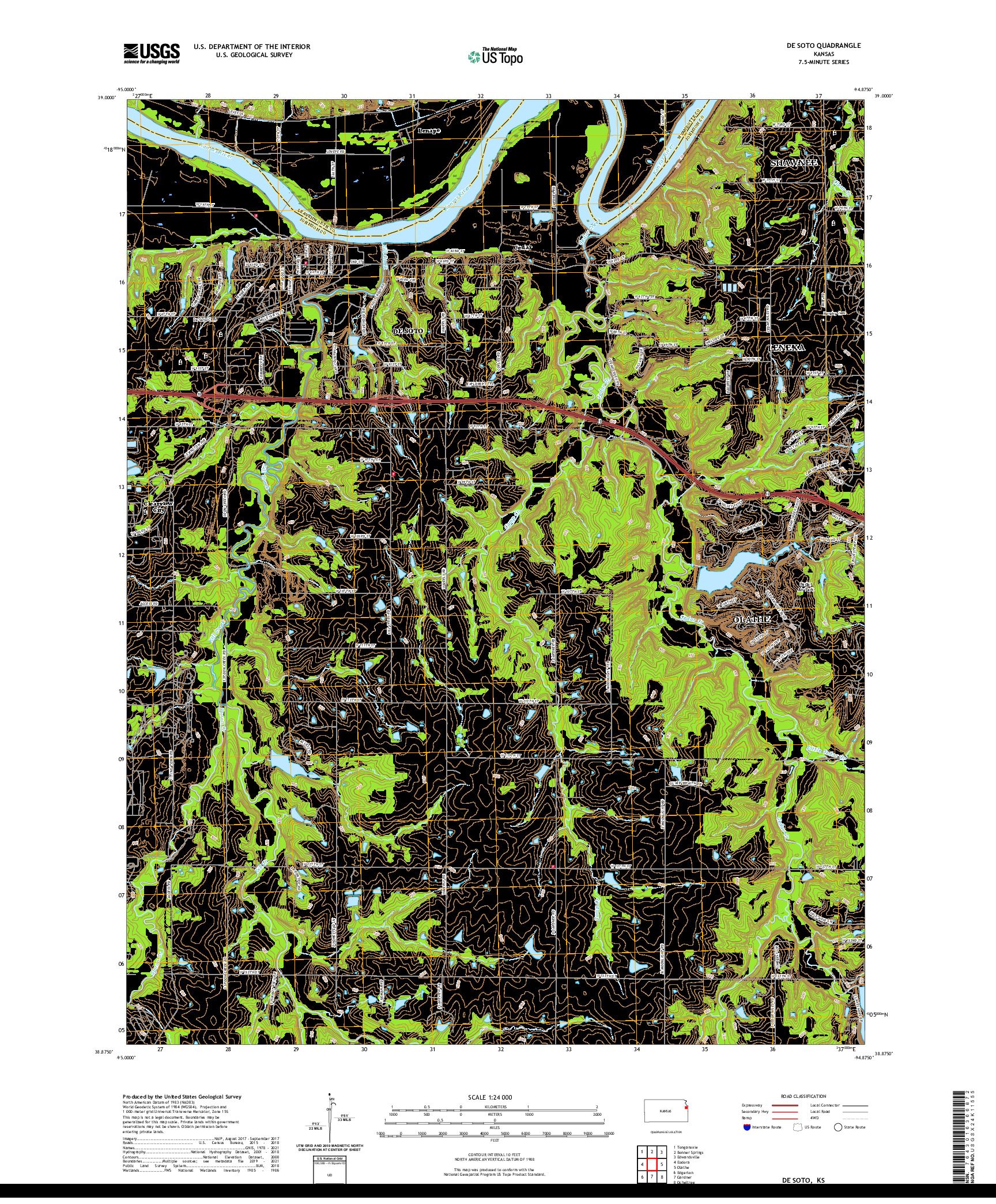 US TOPO 7.5-MINUTE MAP FOR DE SOTO, KS