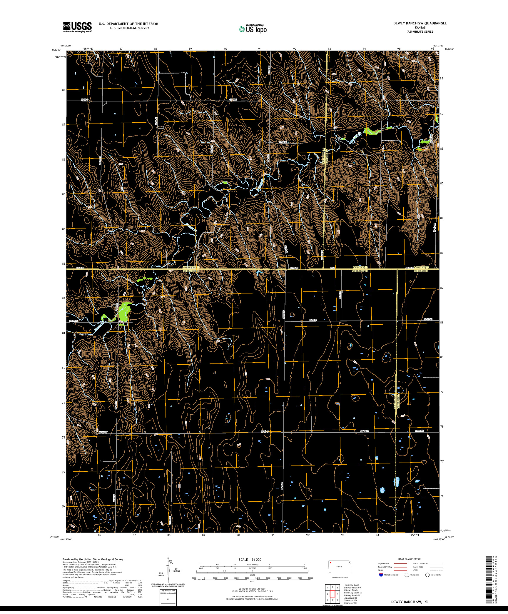 US TOPO 7.5-MINUTE MAP FOR DEWEY RANCH SW, KS