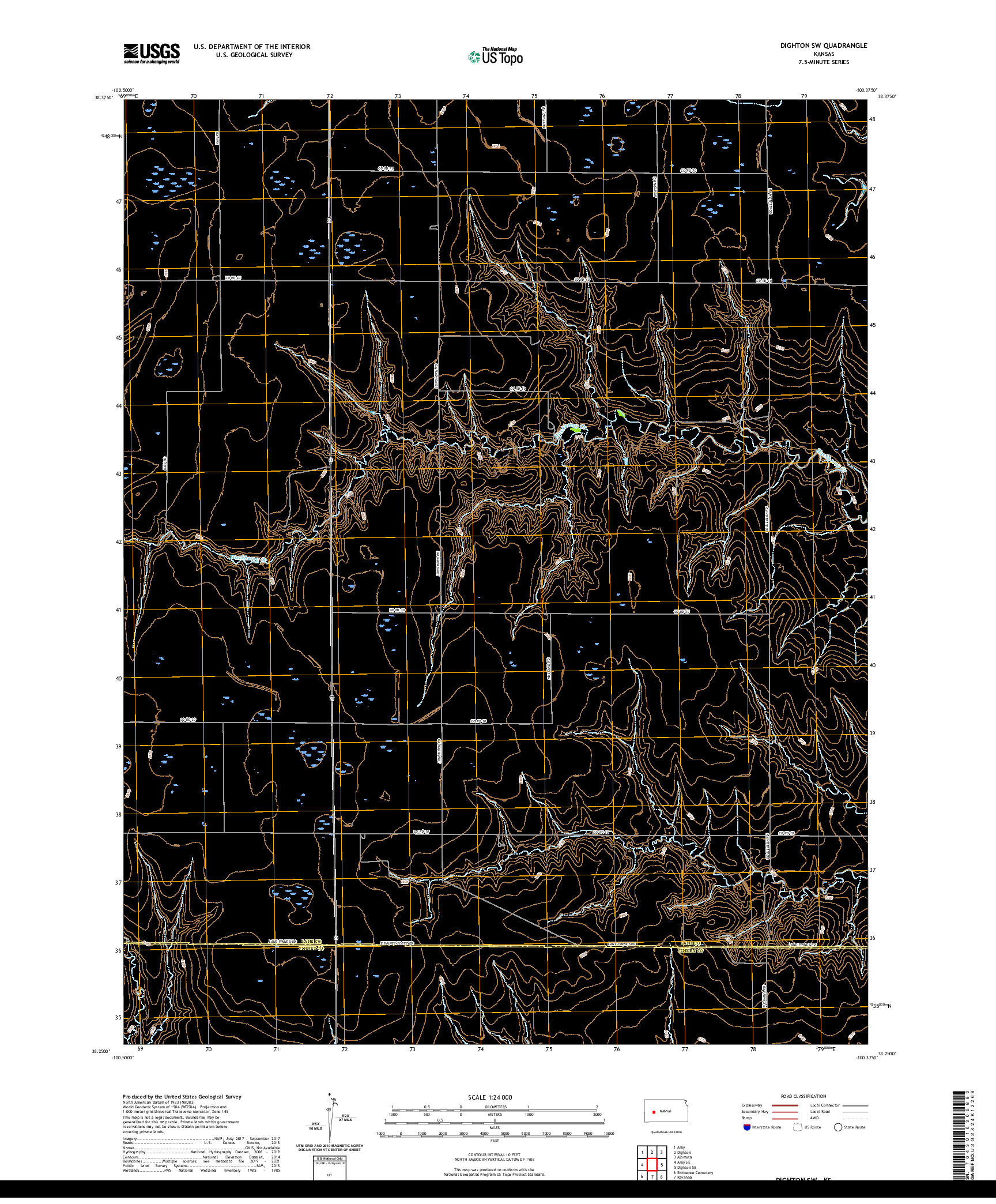 US TOPO 7.5-MINUTE MAP FOR DIGHTON SW, KS