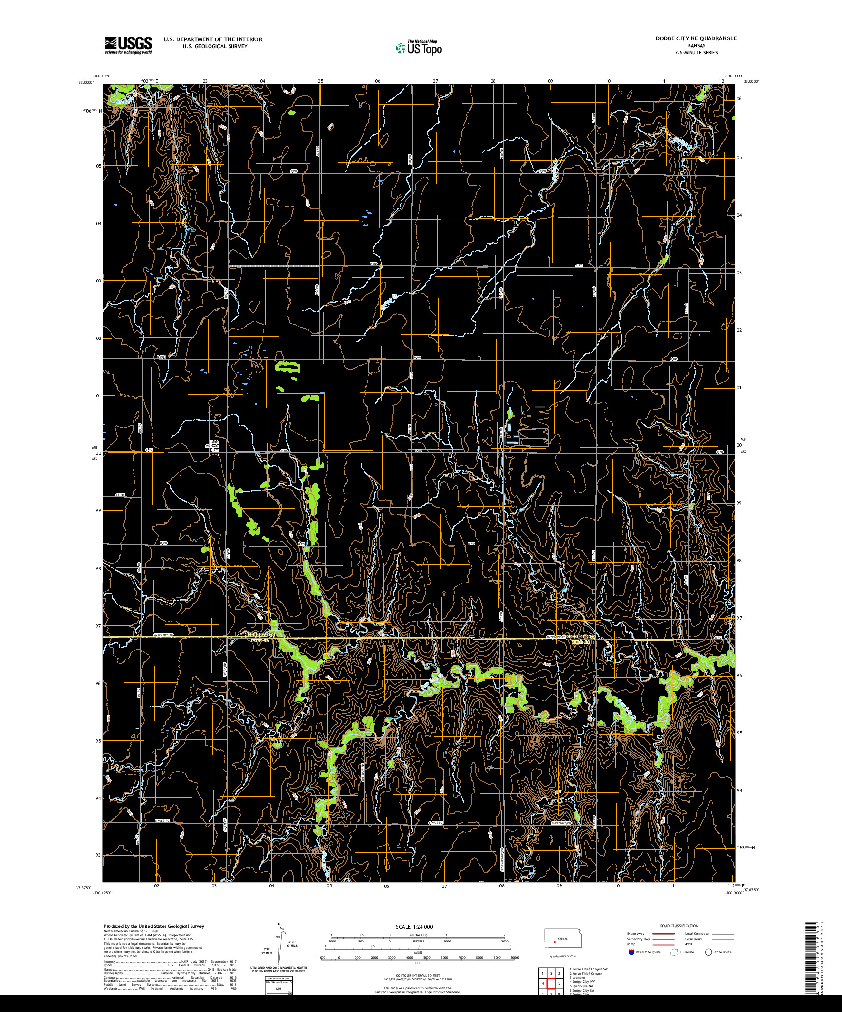 US TOPO 7.5-MINUTE MAP FOR DODGE CITY NE, KS