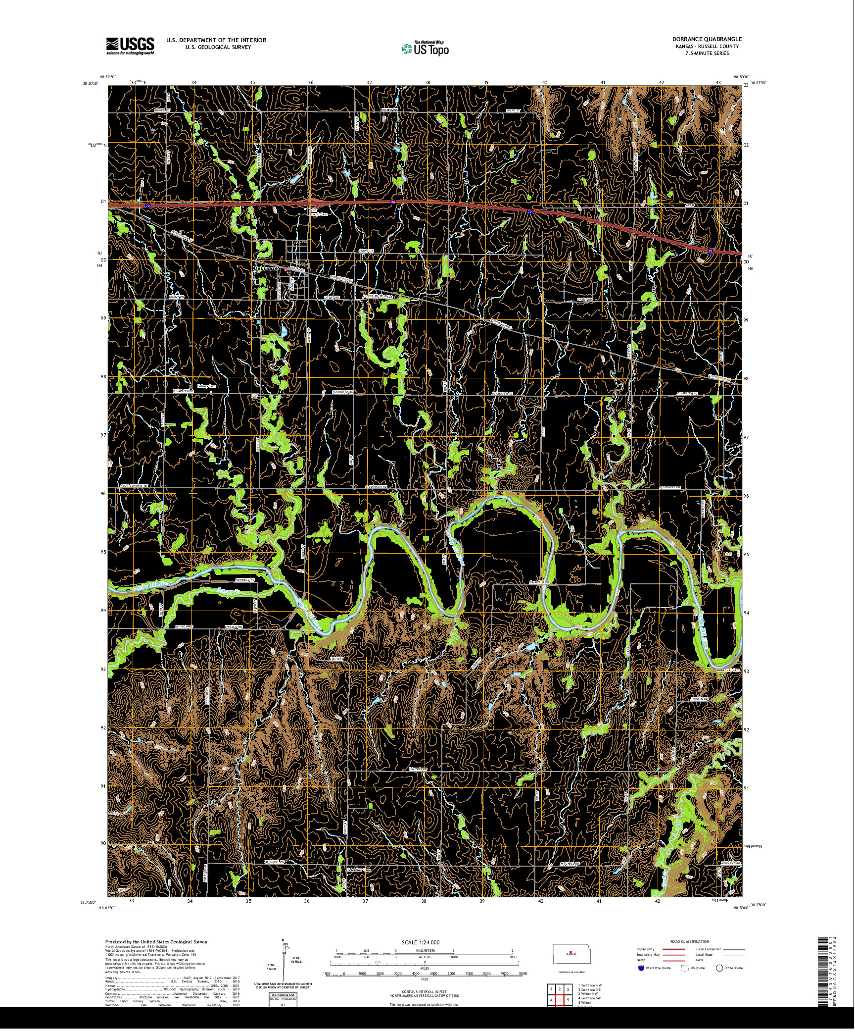 US TOPO 7.5-MINUTE MAP FOR DORRANCE, KS