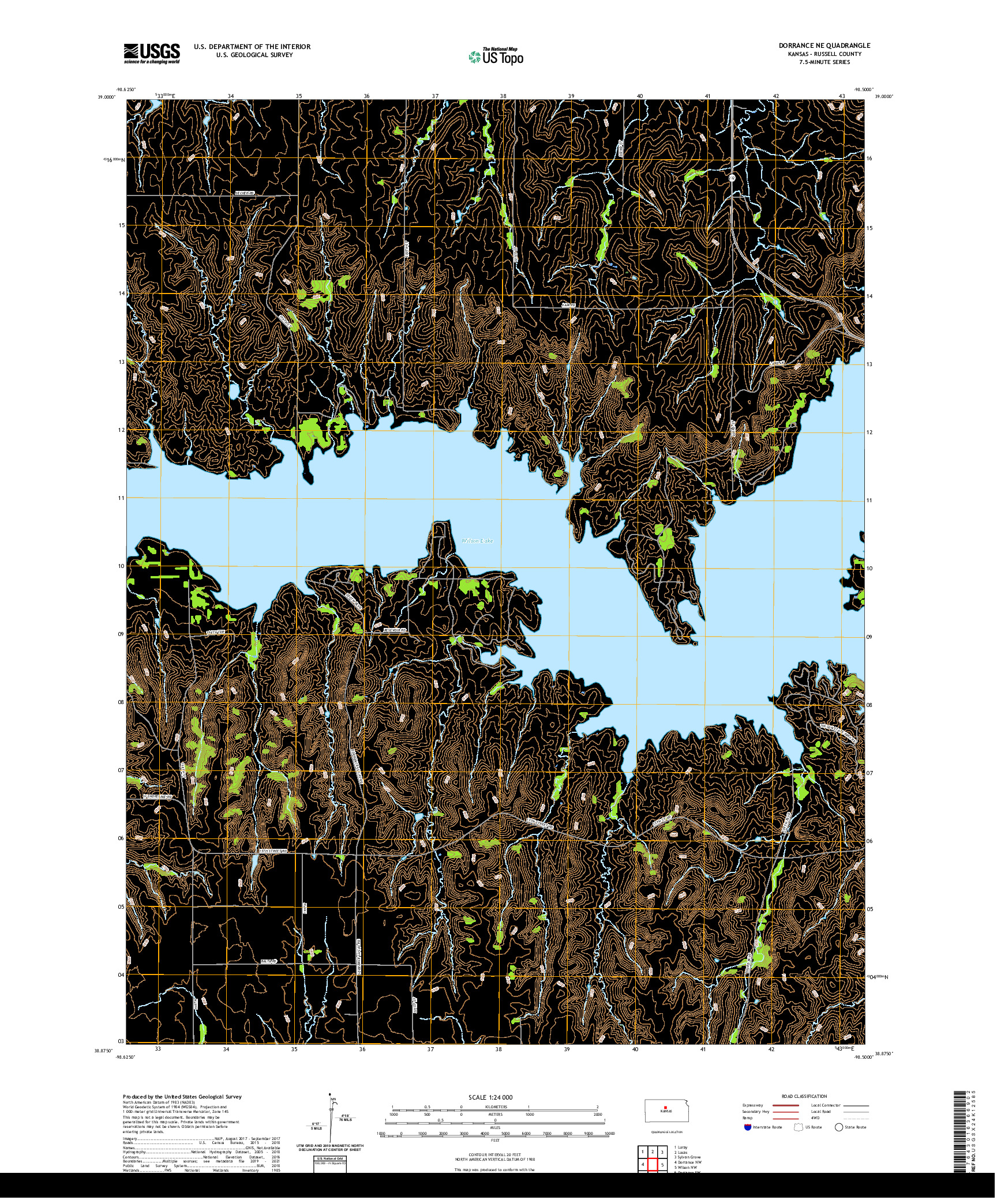 US TOPO 7.5-MINUTE MAP FOR DORRANCE NE, KS