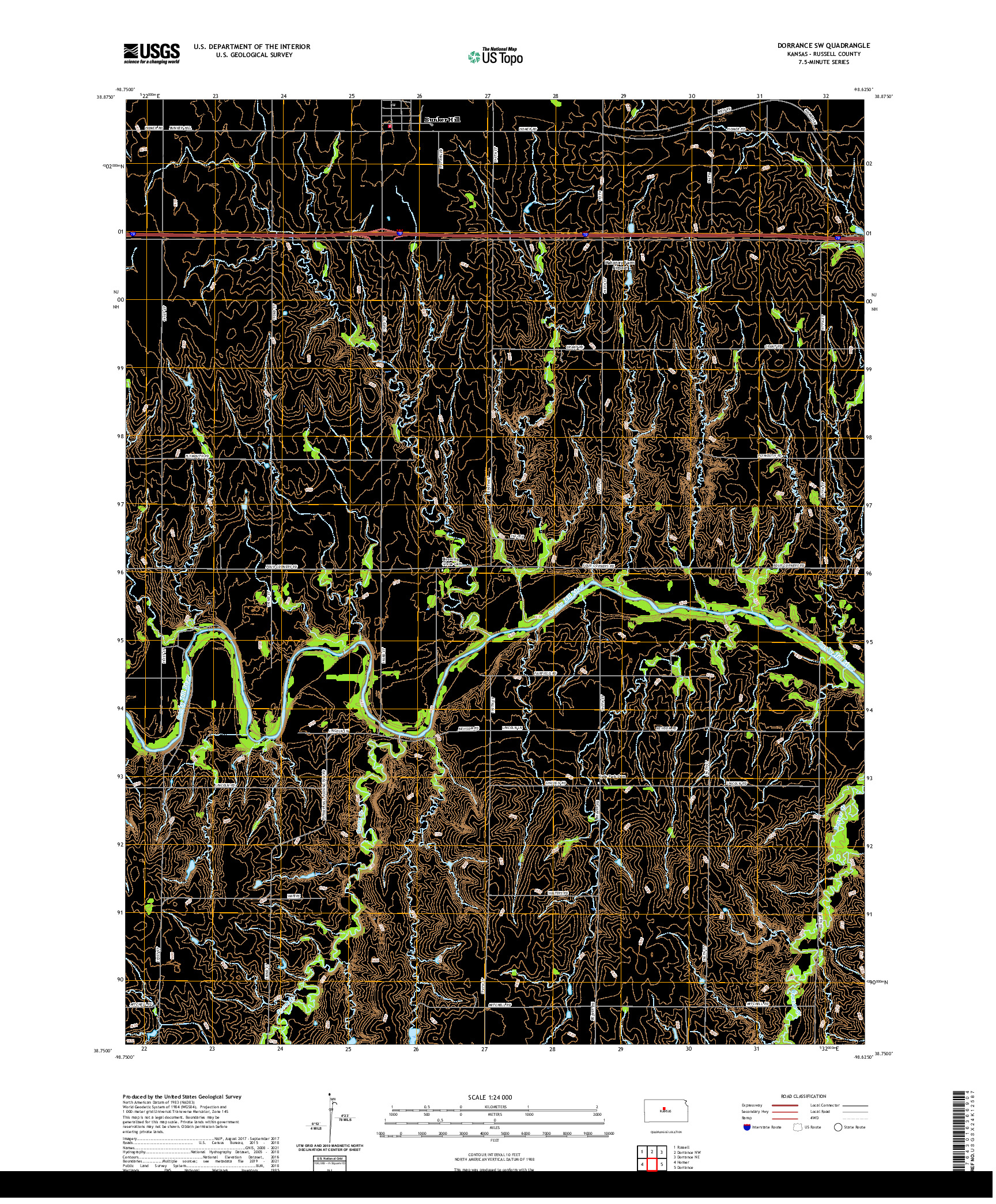 US TOPO 7.5-MINUTE MAP FOR DORRANCE SW, KS