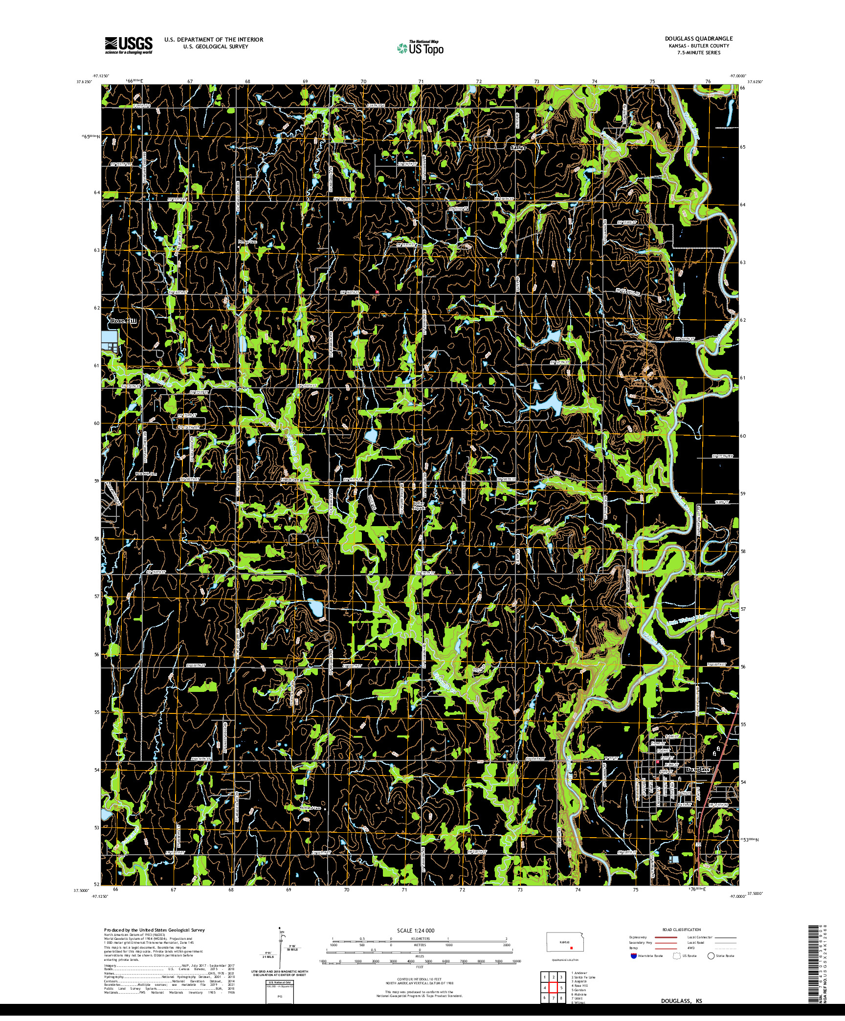 US TOPO 7.5-MINUTE MAP FOR DOUGLASS, KS