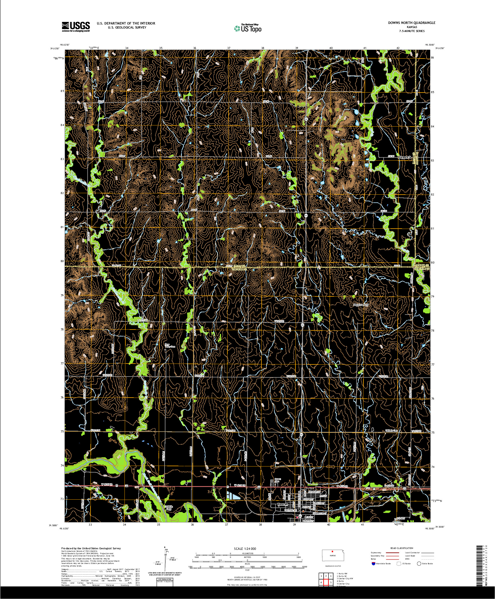 US TOPO 7.5-MINUTE MAP FOR DOWNS NORTH, KS