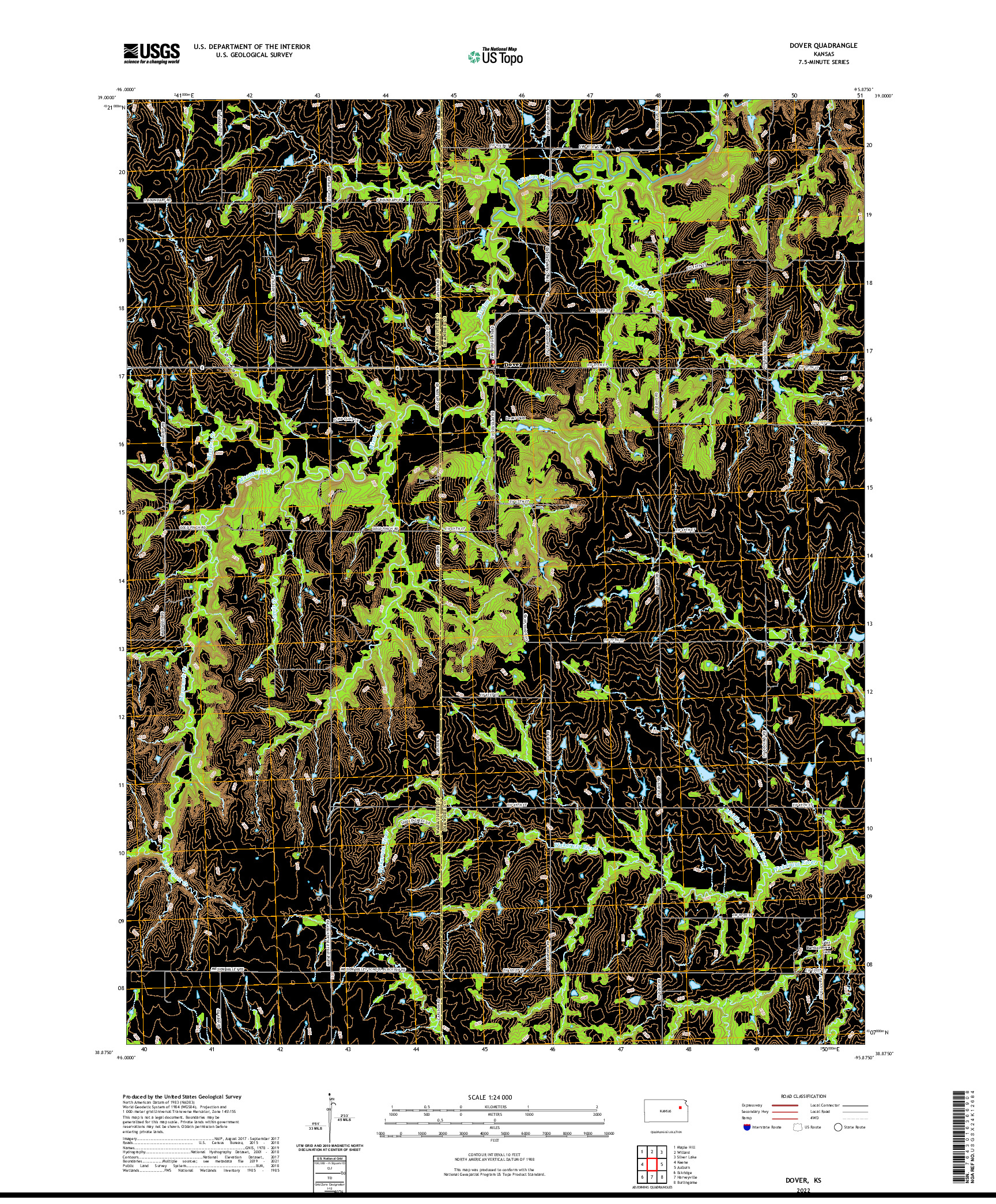 US TOPO 7.5-MINUTE MAP FOR DOVER, KS