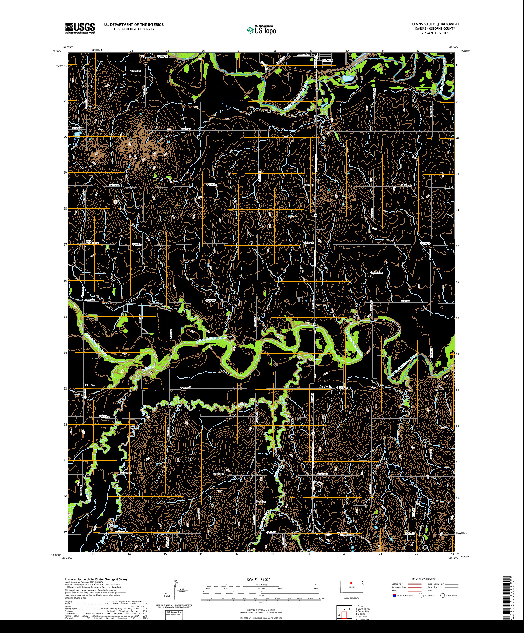 US TOPO 7.5-MINUTE MAP FOR DOWNS SOUTH, KS