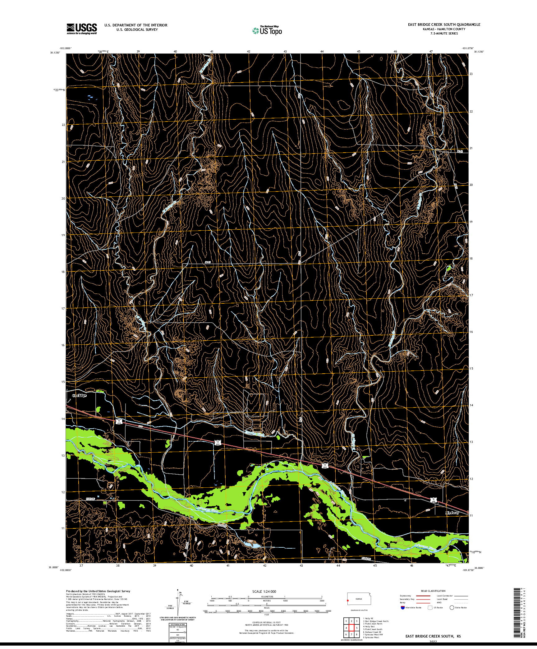 US TOPO 7.5-MINUTE MAP FOR EAST BRIDGE CREEK SOUTH, KS