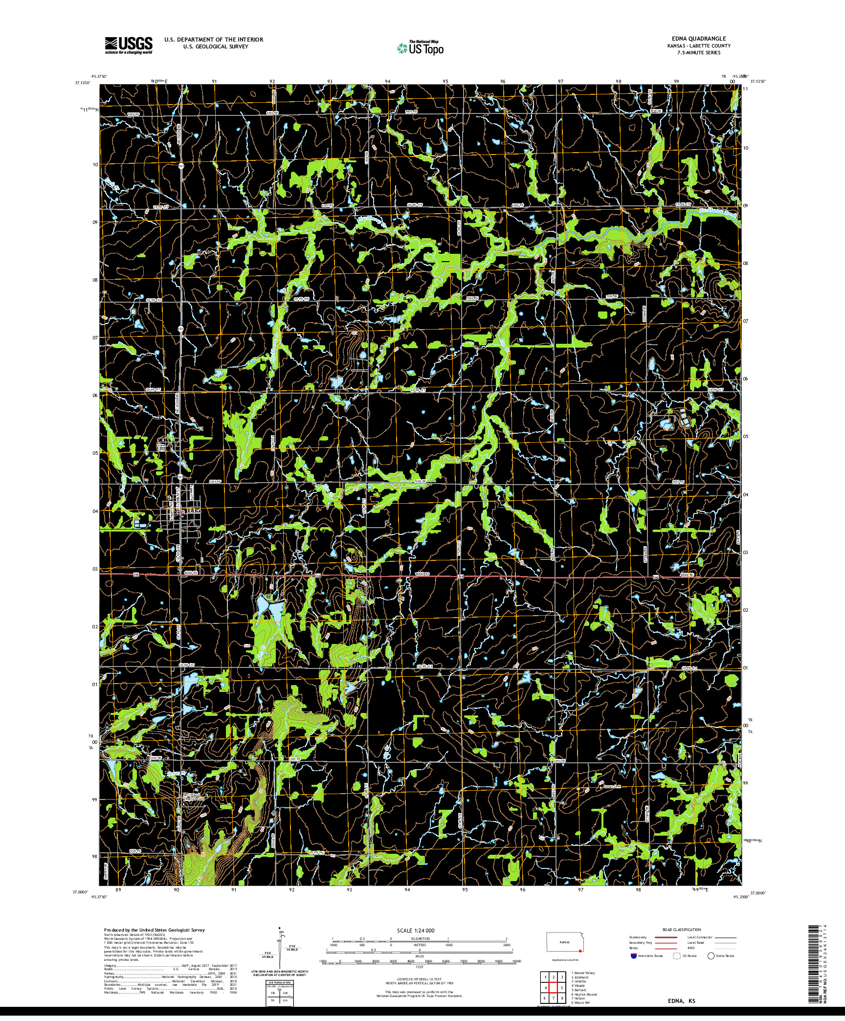 US TOPO 7.5-MINUTE MAP FOR EDNA, KS