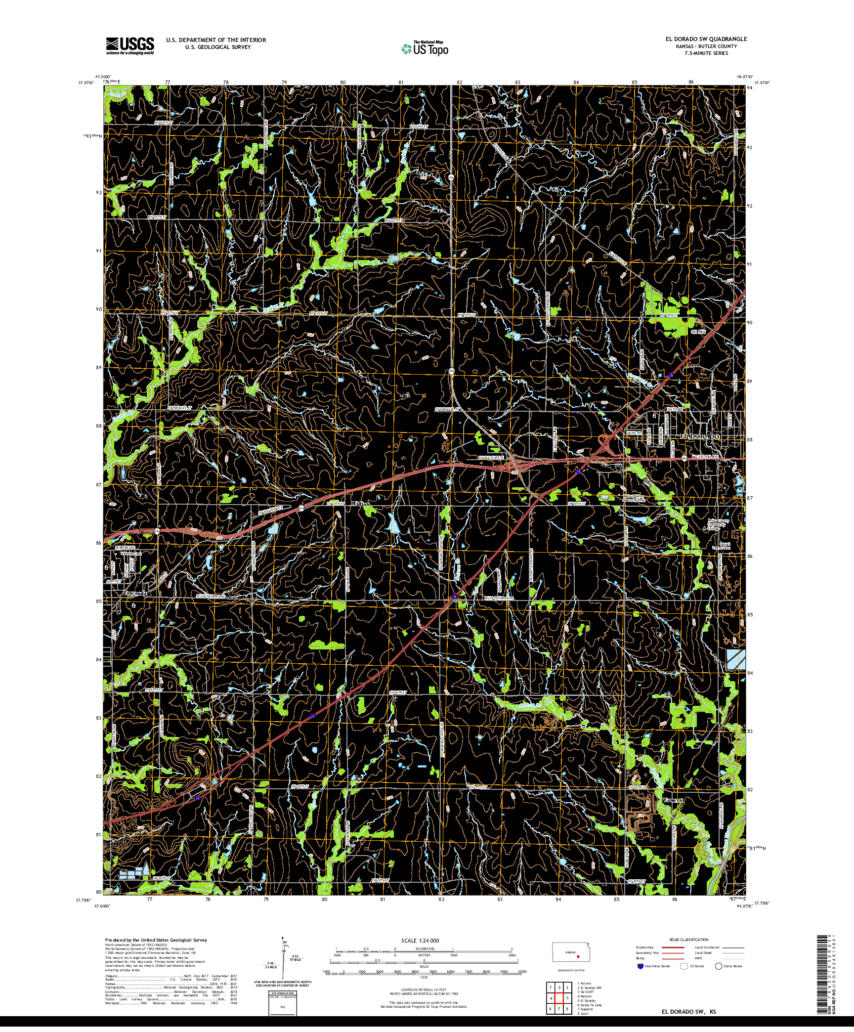 US TOPO 7.5-MINUTE MAP FOR EL DORADO SW, KS