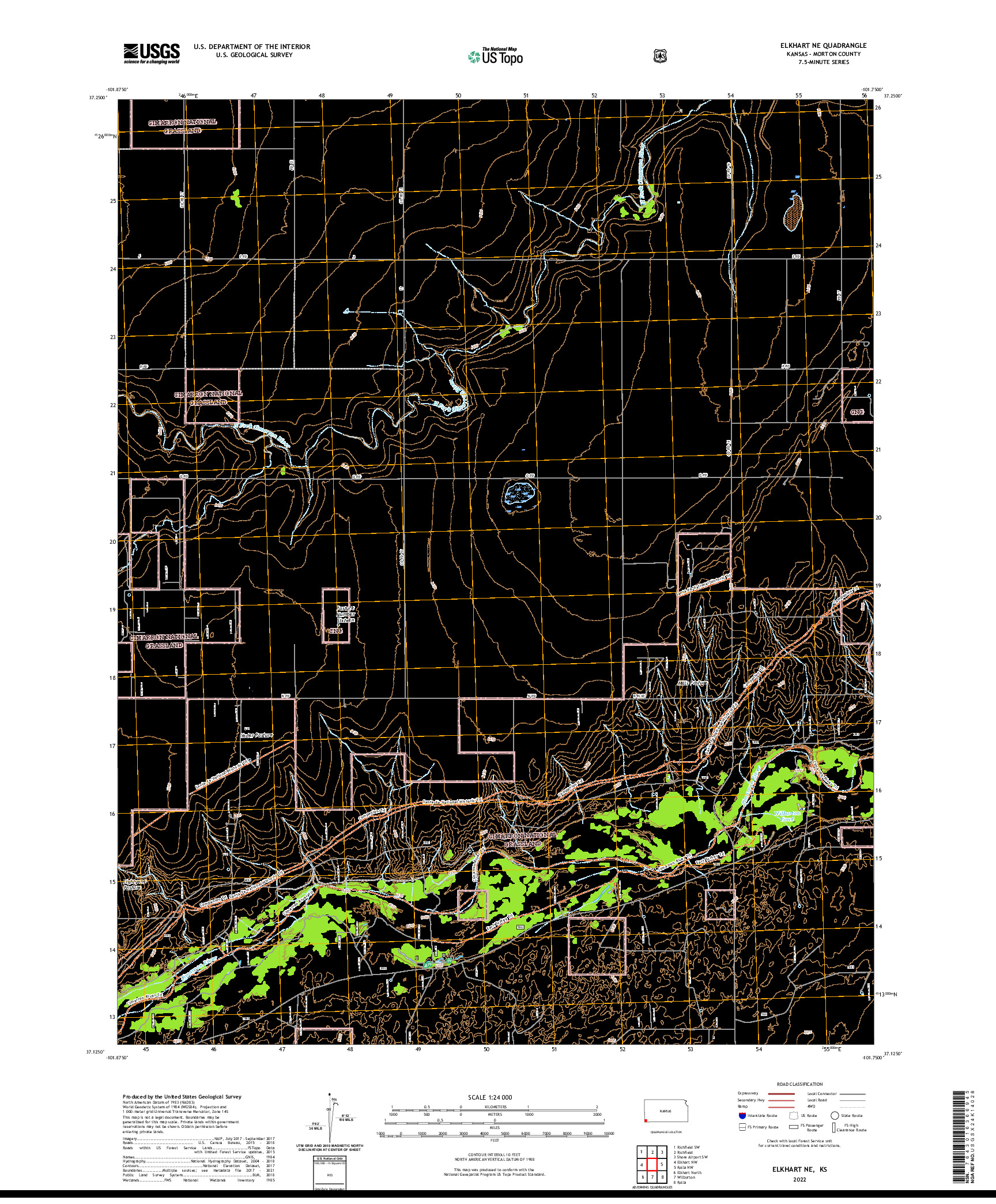 US TOPO 7.5-MINUTE MAP FOR ELKHART NE, KS