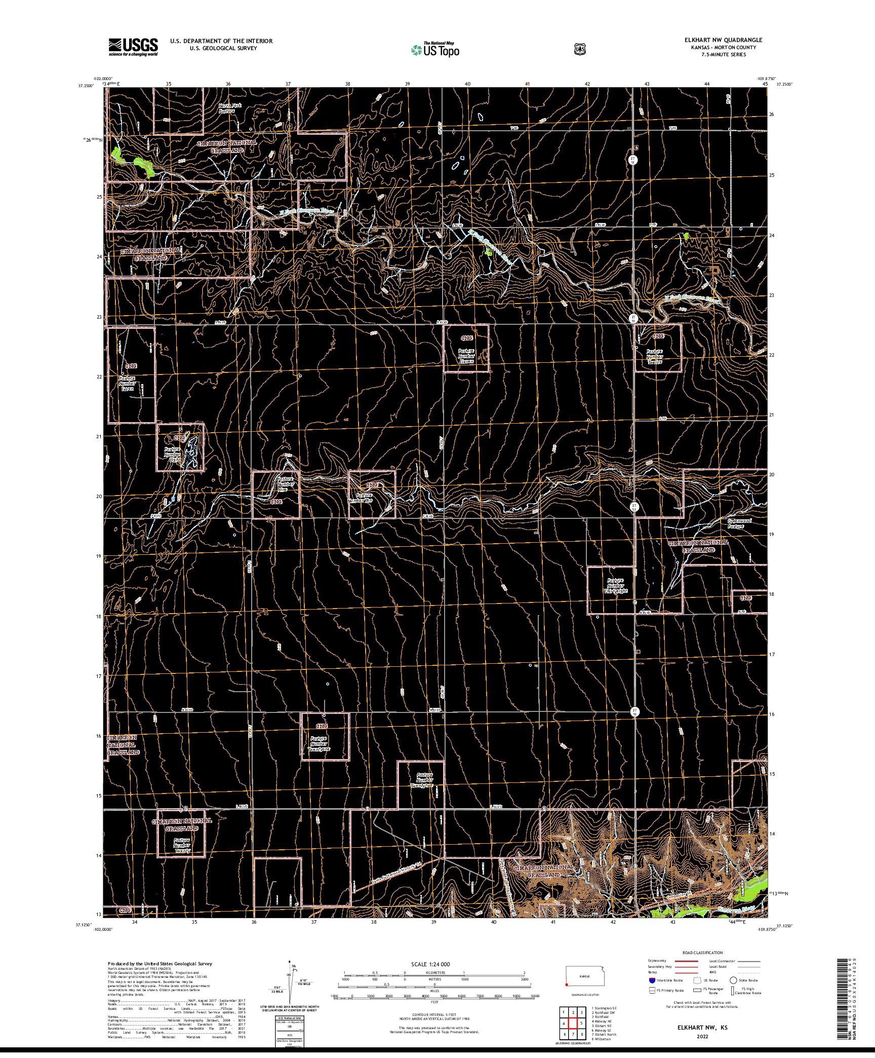 US TOPO 7.5-MINUTE MAP FOR ELKHART NW, KS