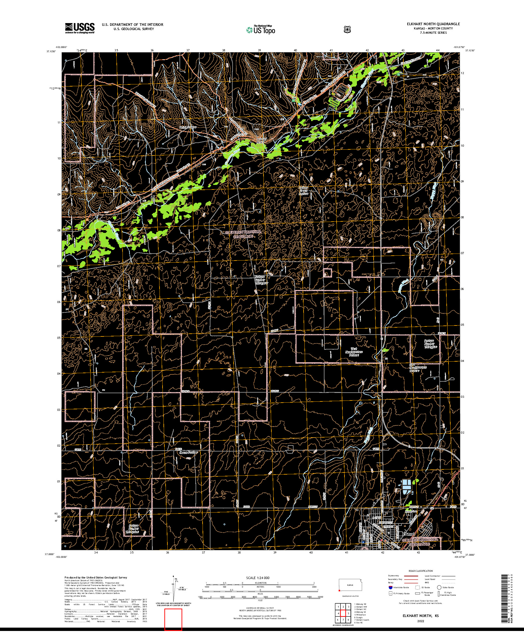 US TOPO 7.5-MINUTE MAP FOR ELKHART NORTH, KS