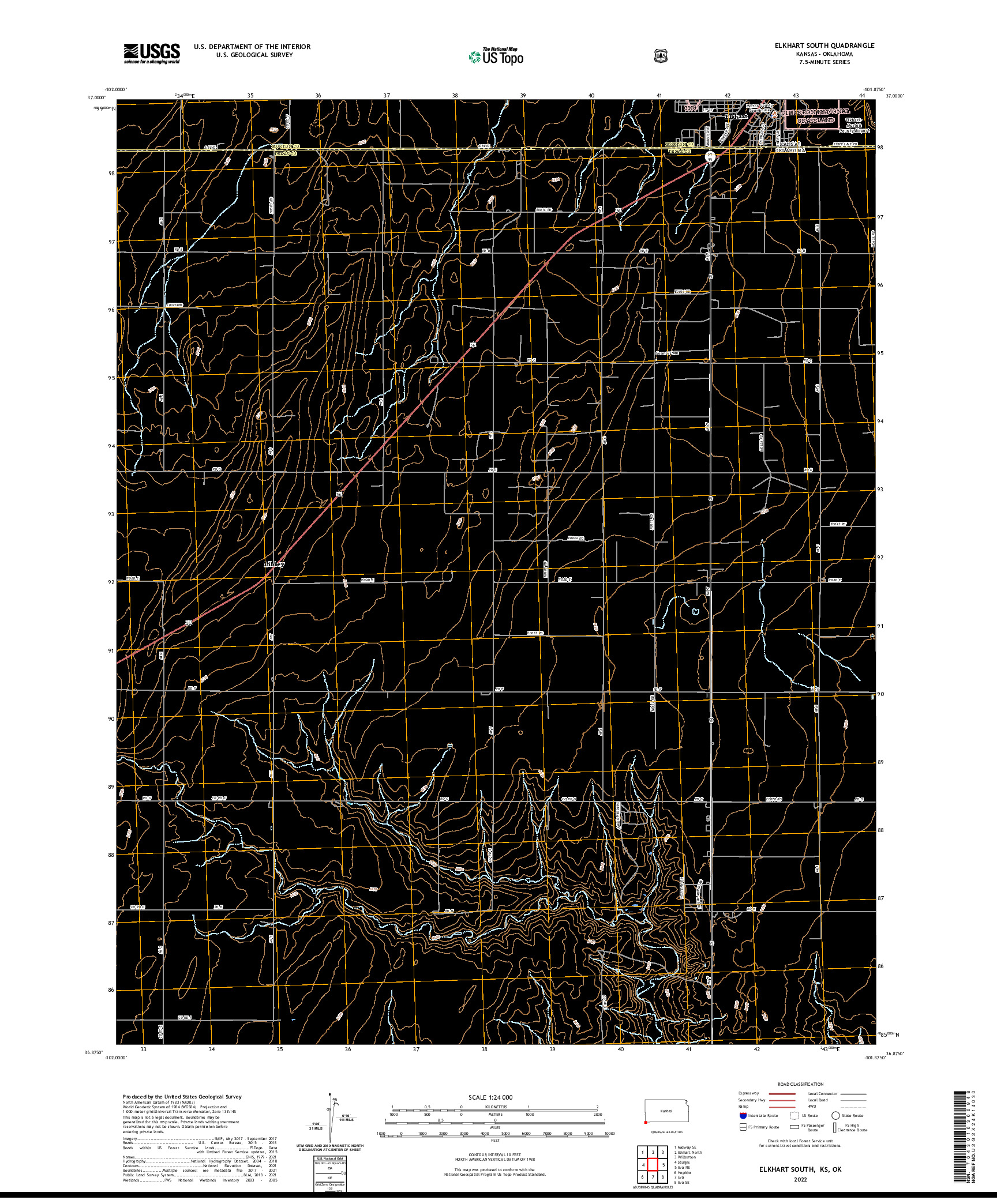 US TOPO 7.5-MINUTE MAP FOR ELKHART SOUTH, KS,OK