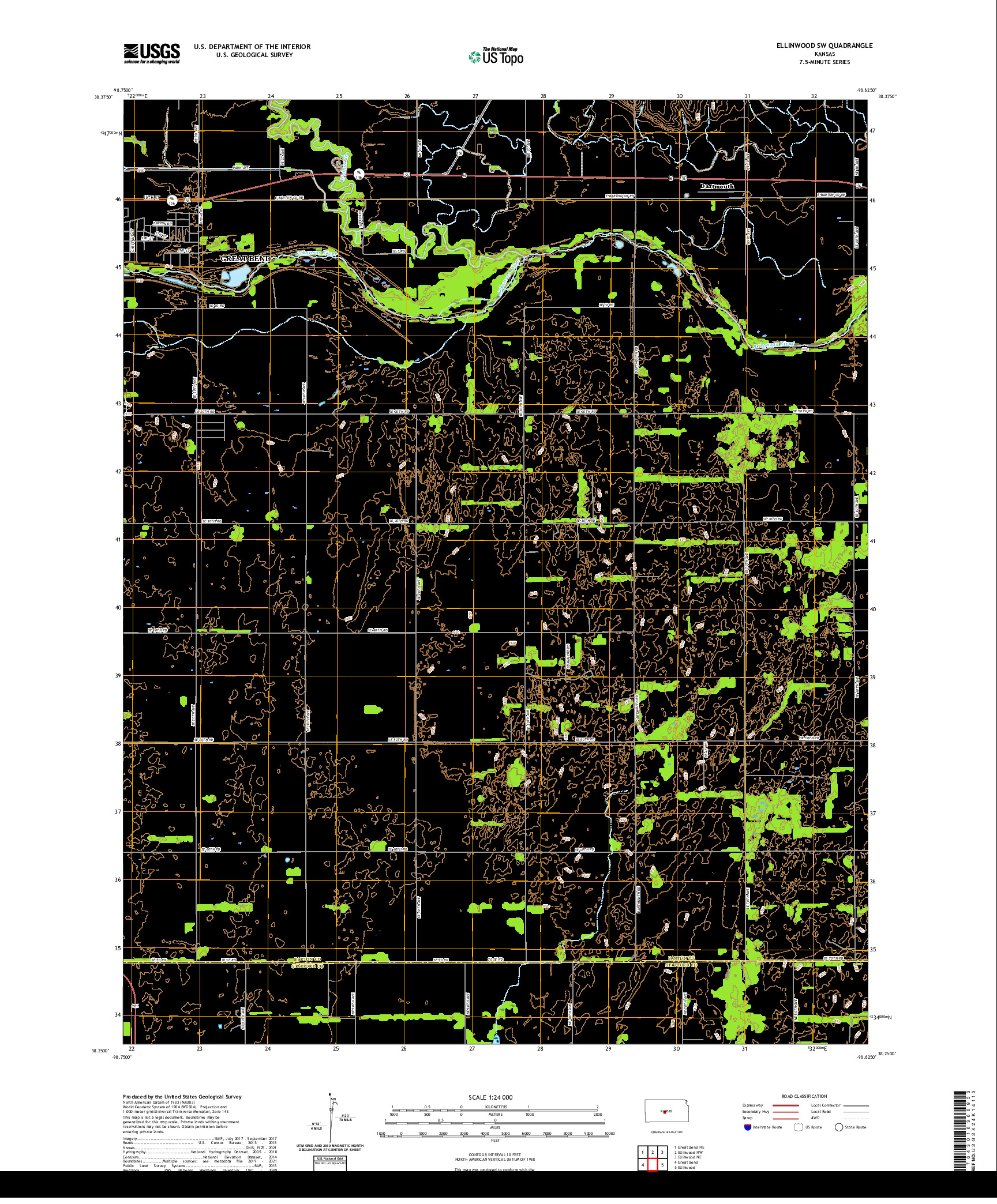 US TOPO 7.5-MINUTE MAP FOR ELLINWOOD SW, KS