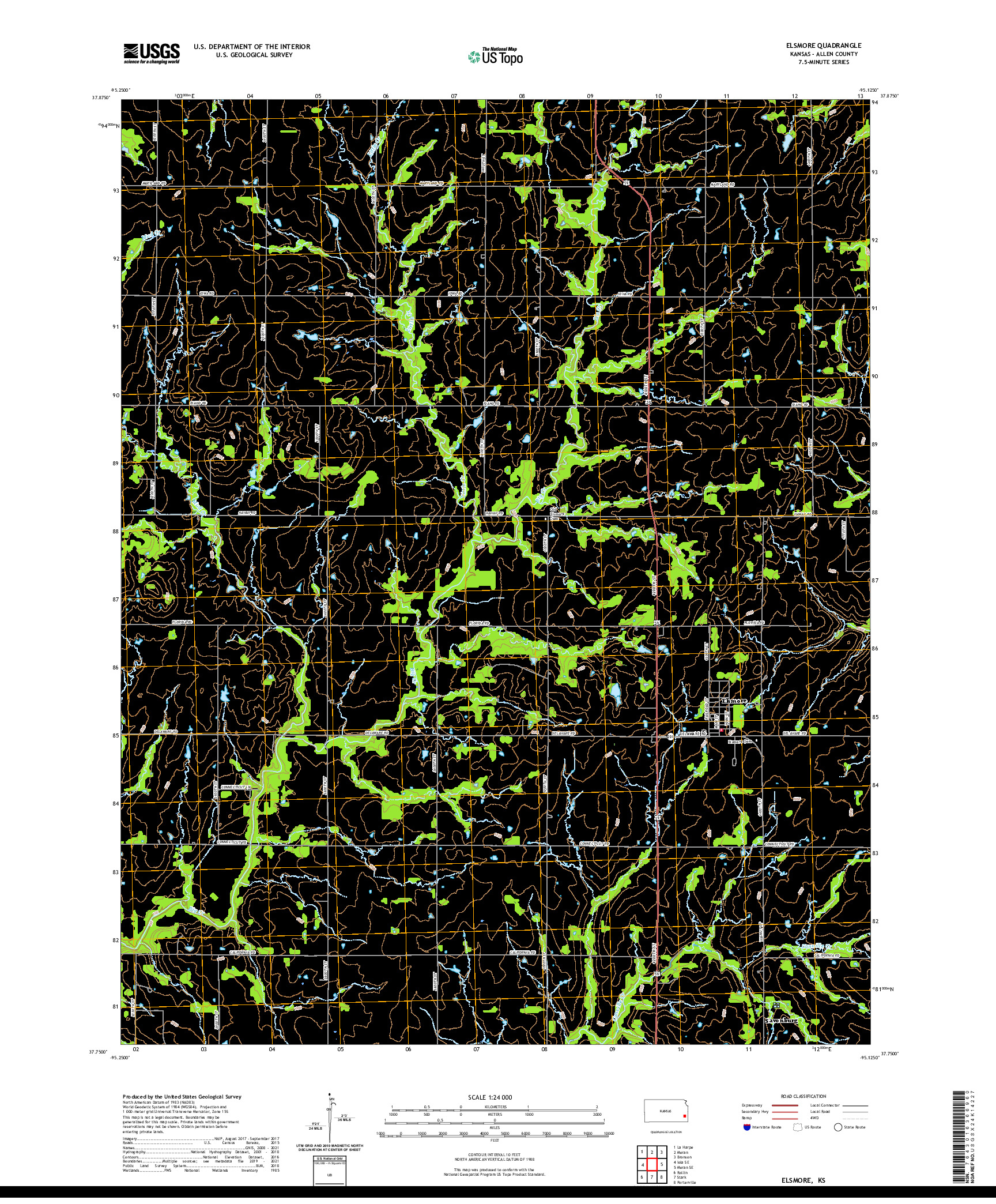 US TOPO 7.5-MINUTE MAP FOR ELSMORE, KS