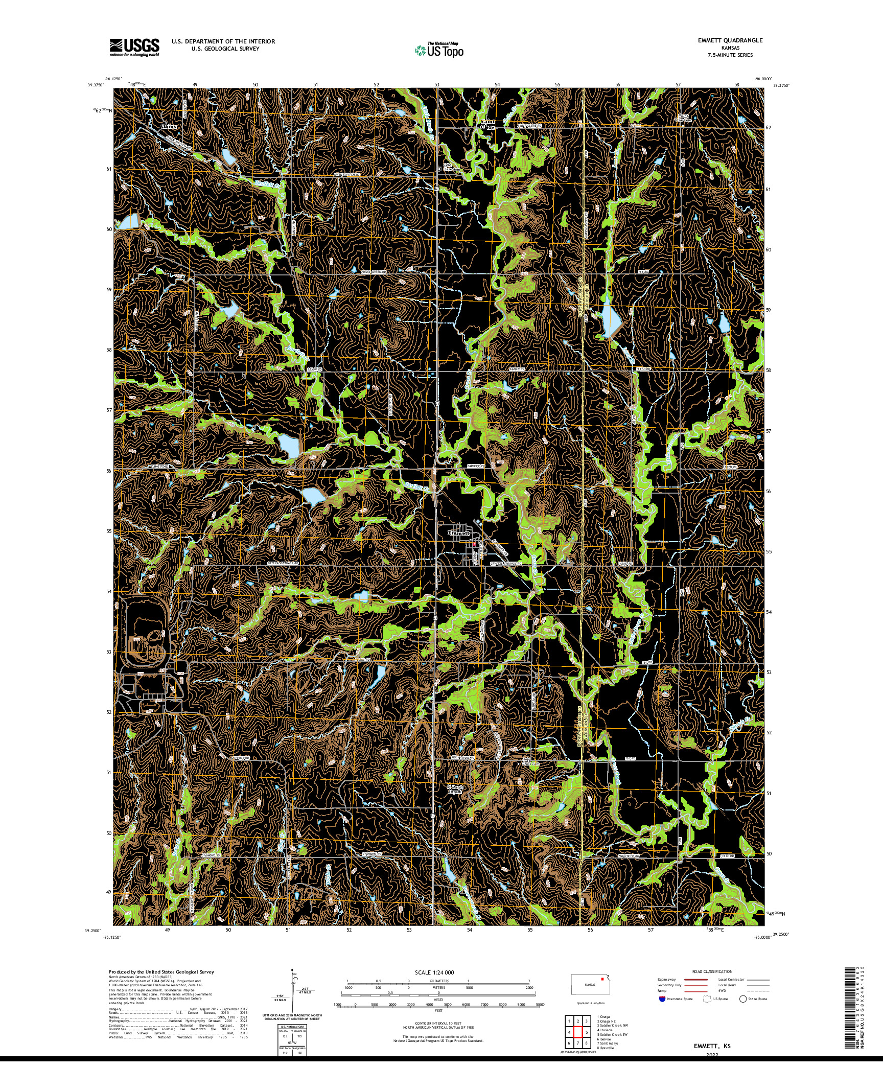 US TOPO 7.5-MINUTE MAP FOR EMMETT, KS