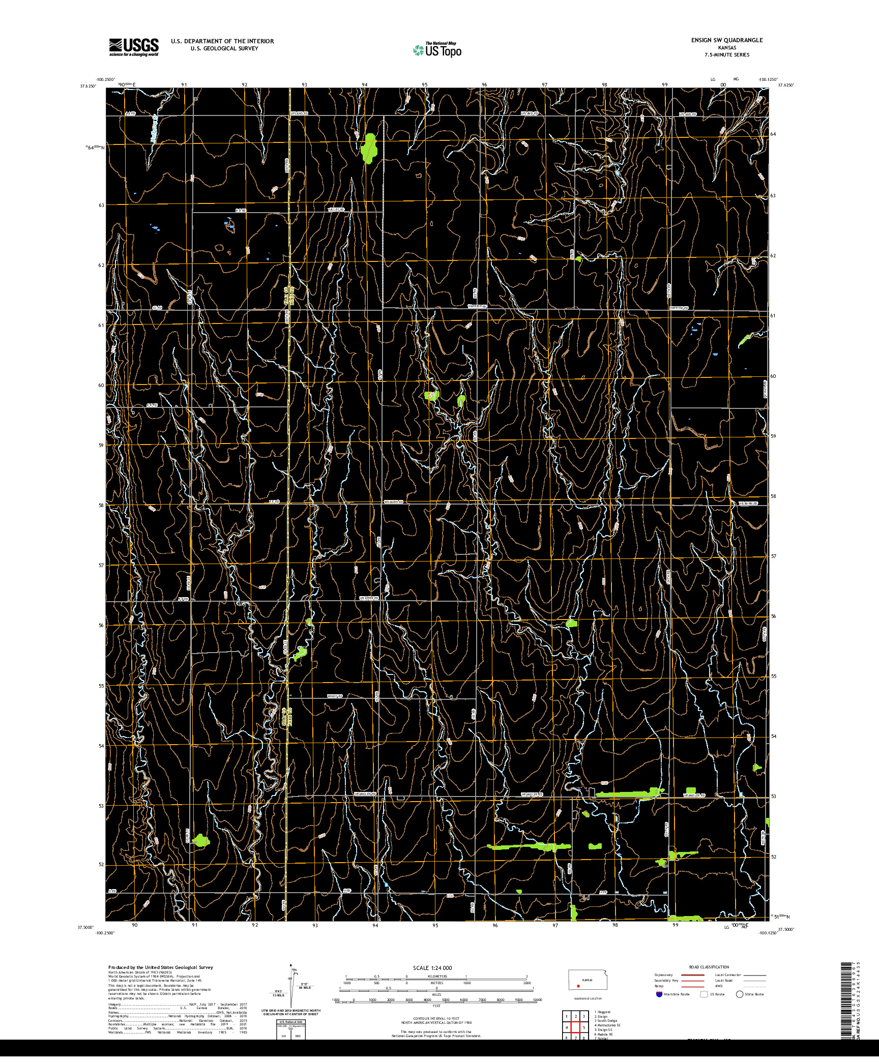 US TOPO 7.5-MINUTE MAP FOR ENSIGN SW, KS