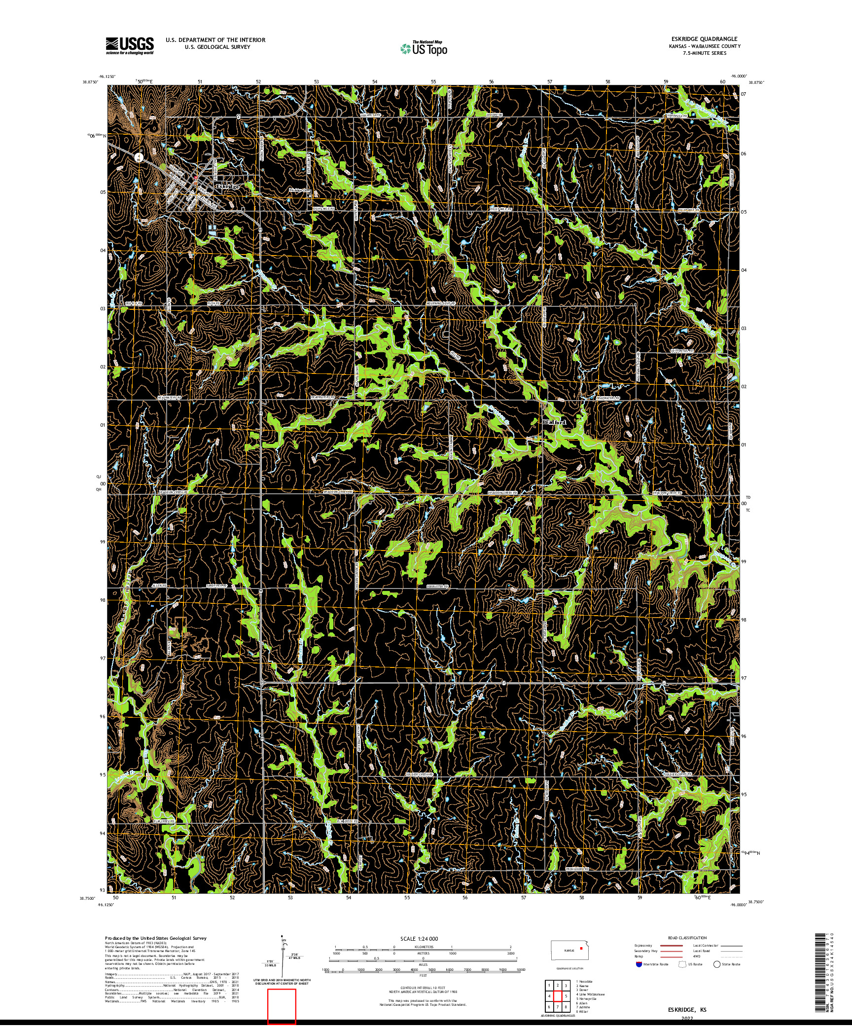 US TOPO 7.5-MINUTE MAP FOR ESKRIDGE, KS