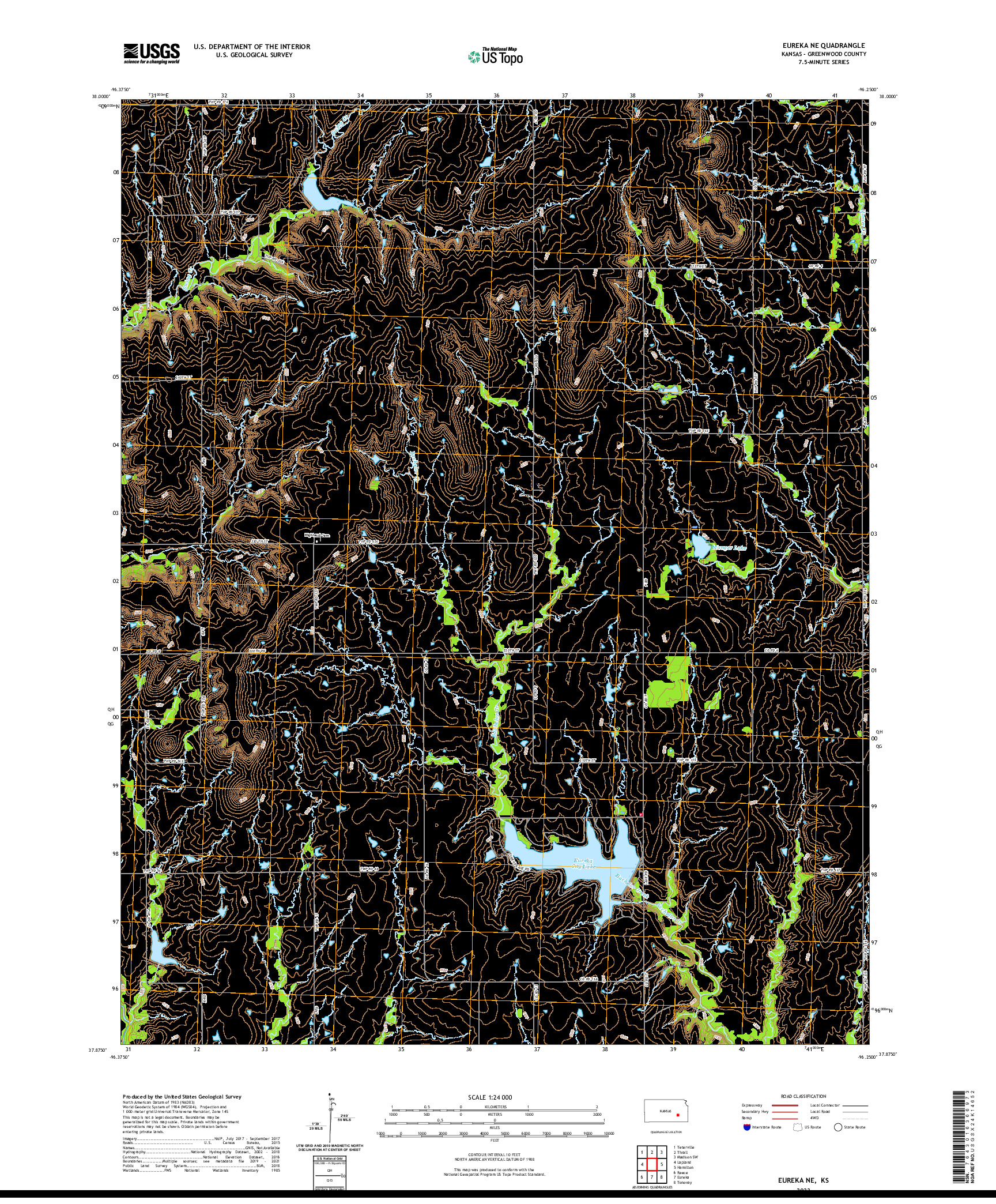 US TOPO 7.5-MINUTE MAP FOR EUREKA NE, KS