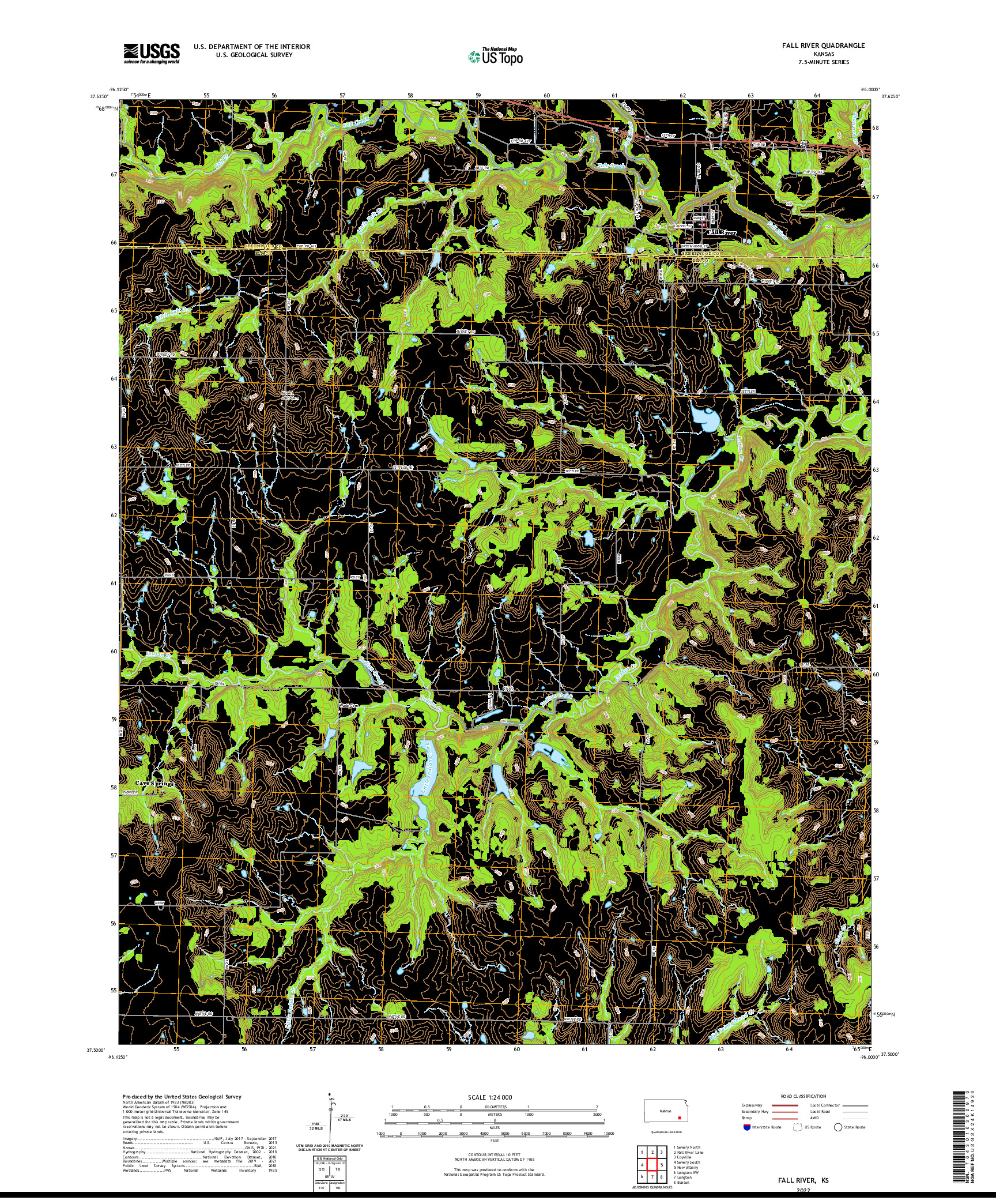 US TOPO 7.5-MINUTE MAP FOR FALL RIVER, KS