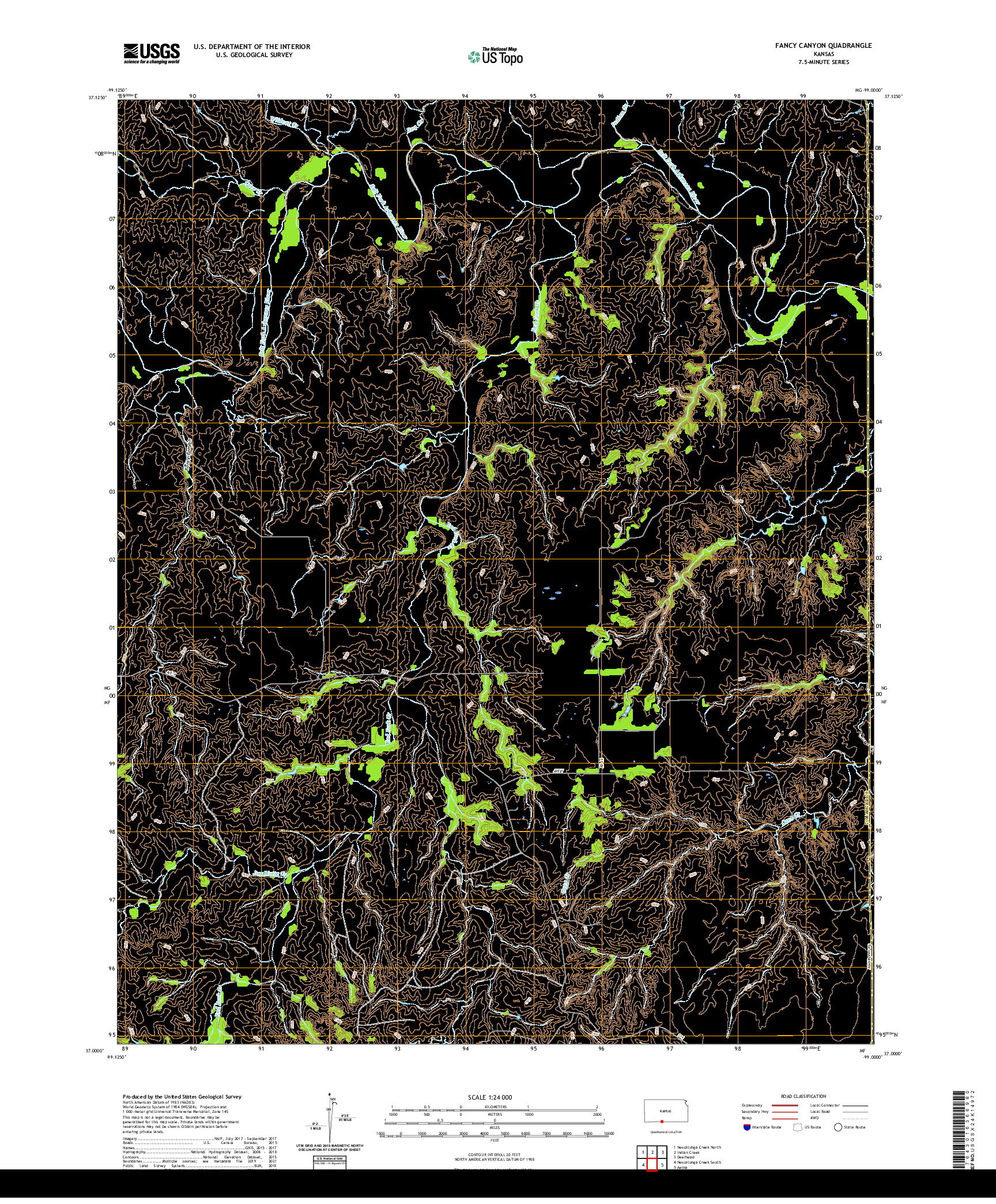 US TOPO 7.5-MINUTE MAP FOR FANCY CANYON, KS