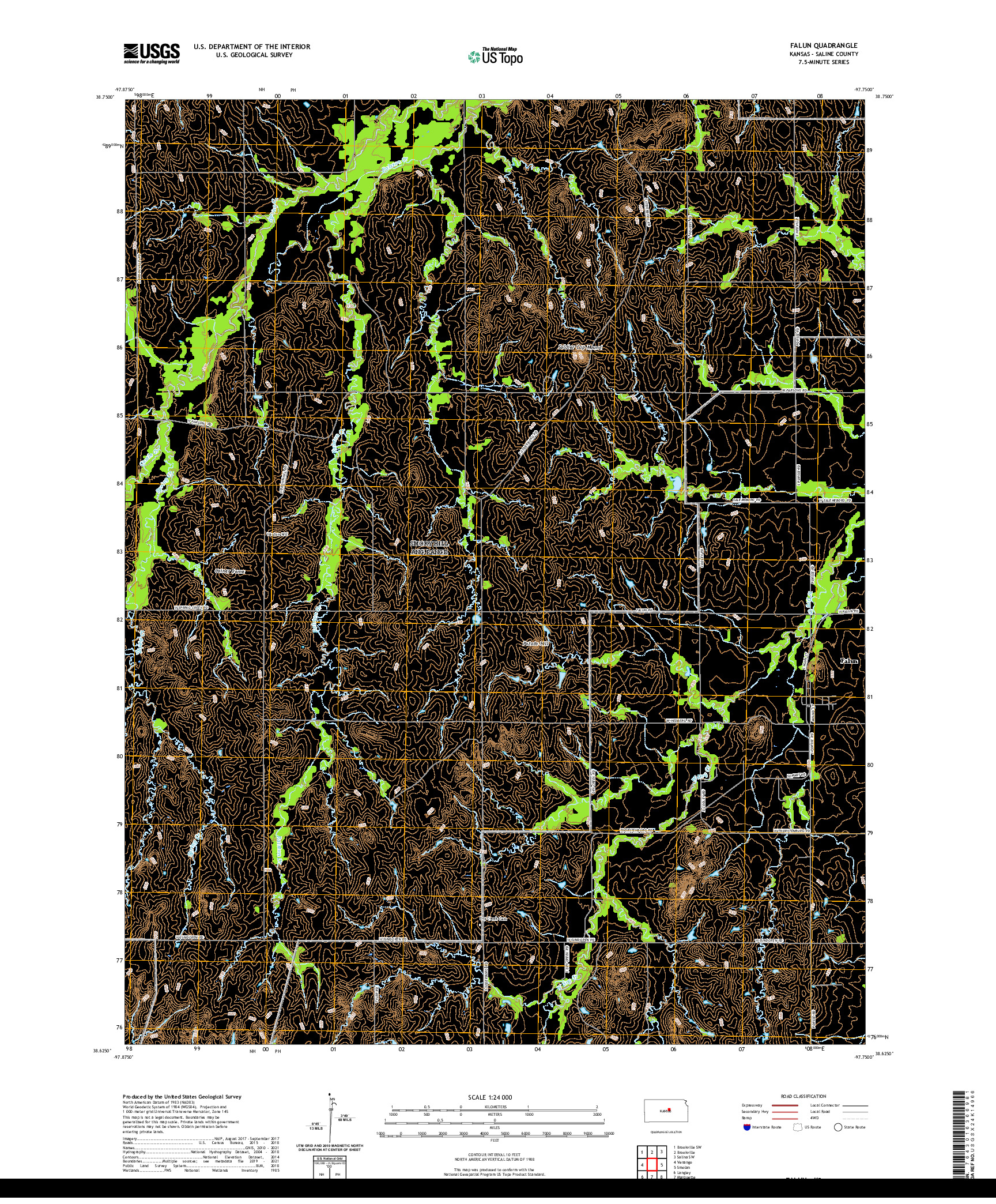 US TOPO 7.5-MINUTE MAP FOR FALUN, KS