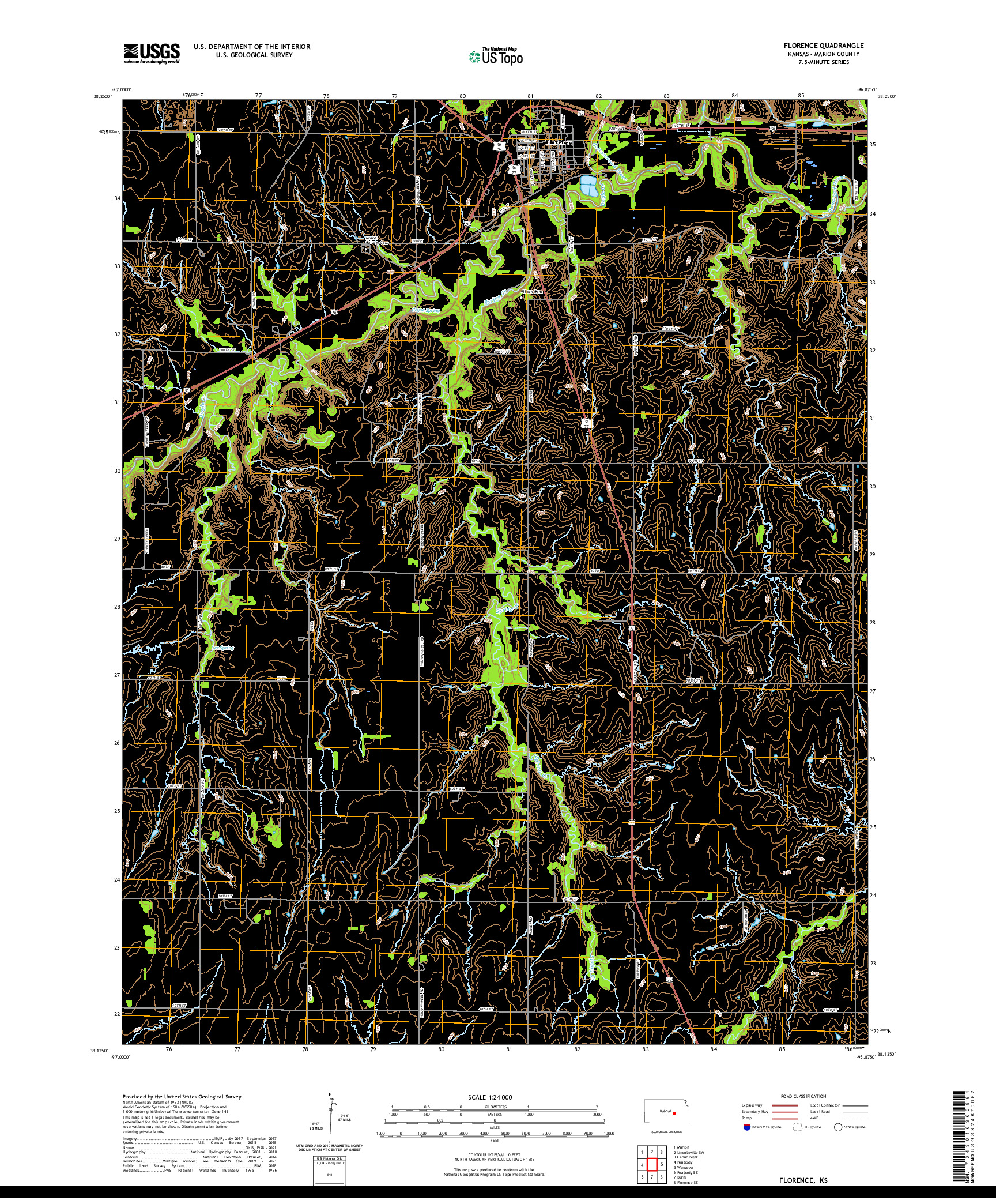 US TOPO 7.5-MINUTE MAP FOR FLORENCE, KS