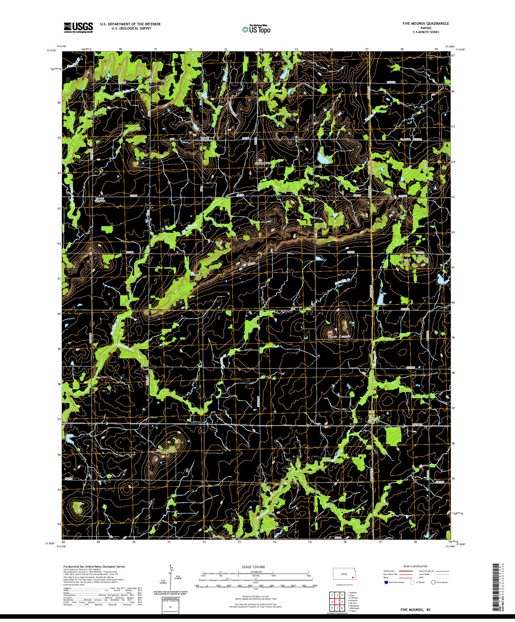 US TOPO 7.5-MINUTE MAP FOR FIVE MOUNDS, KS