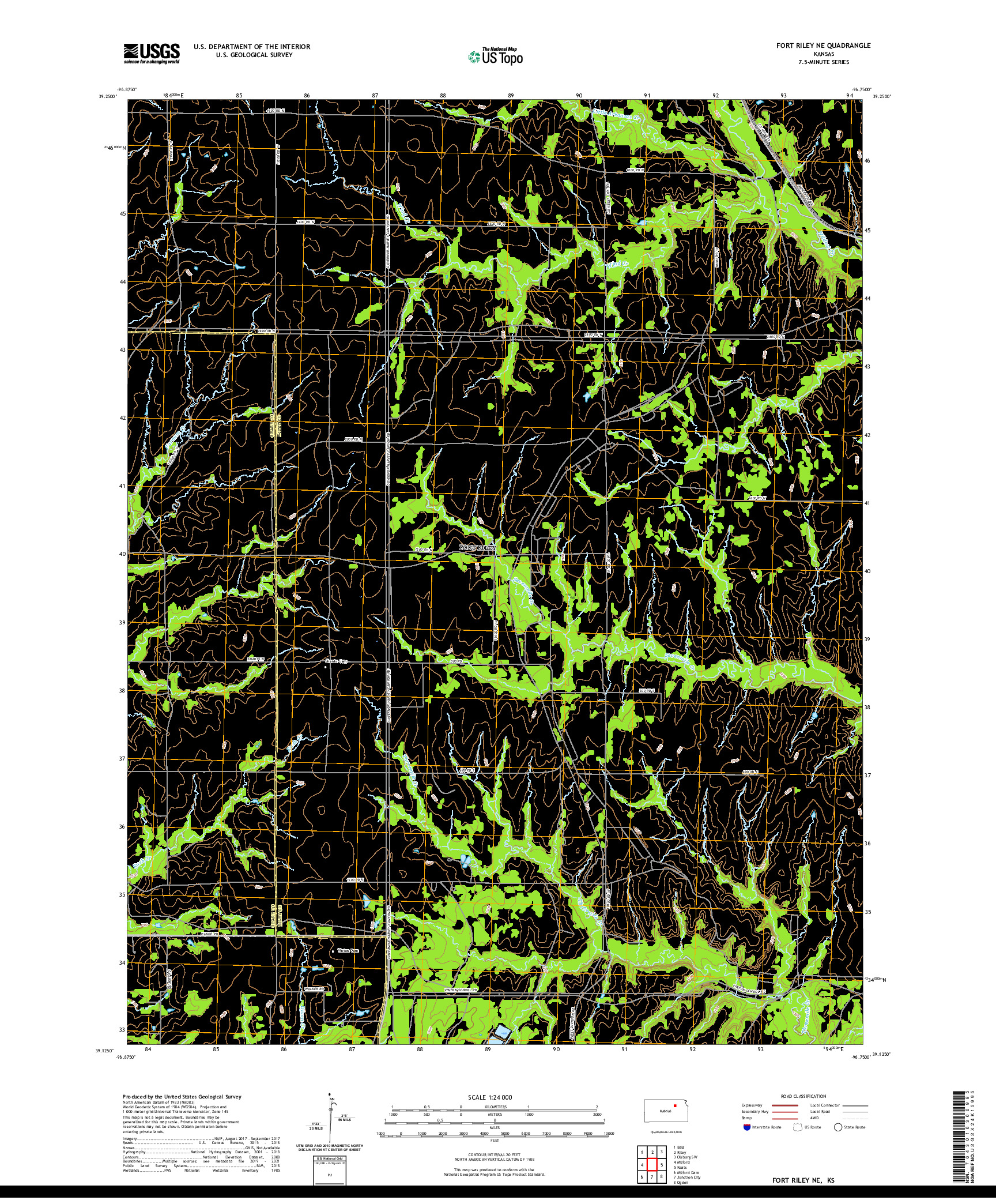 US TOPO 7.5-MINUTE MAP FOR FORT RILEY NE, KS