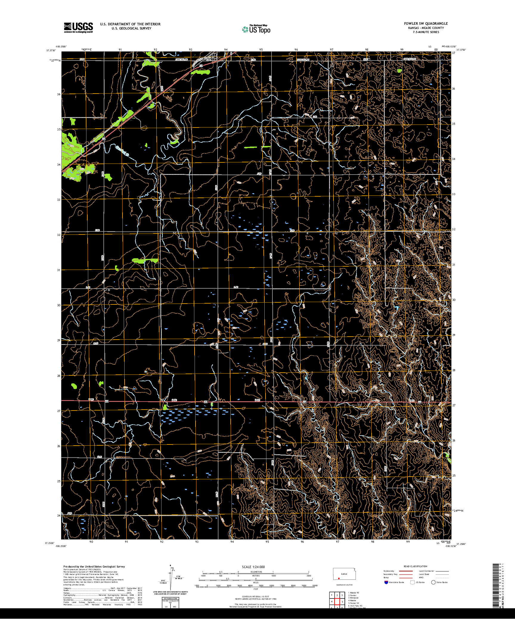 US TOPO 7.5-MINUTE MAP FOR FOWLER SW, KS