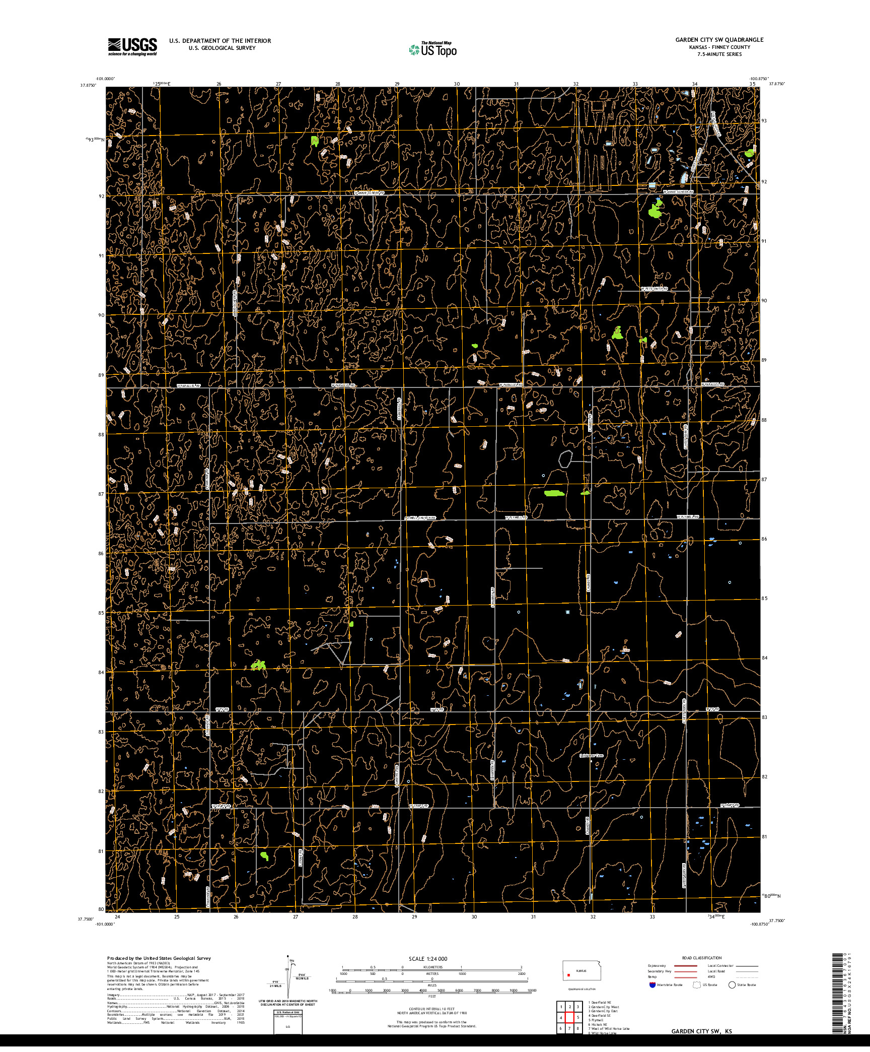 US TOPO 7.5-MINUTE MAP FOR GARDEN CITY SW, KS