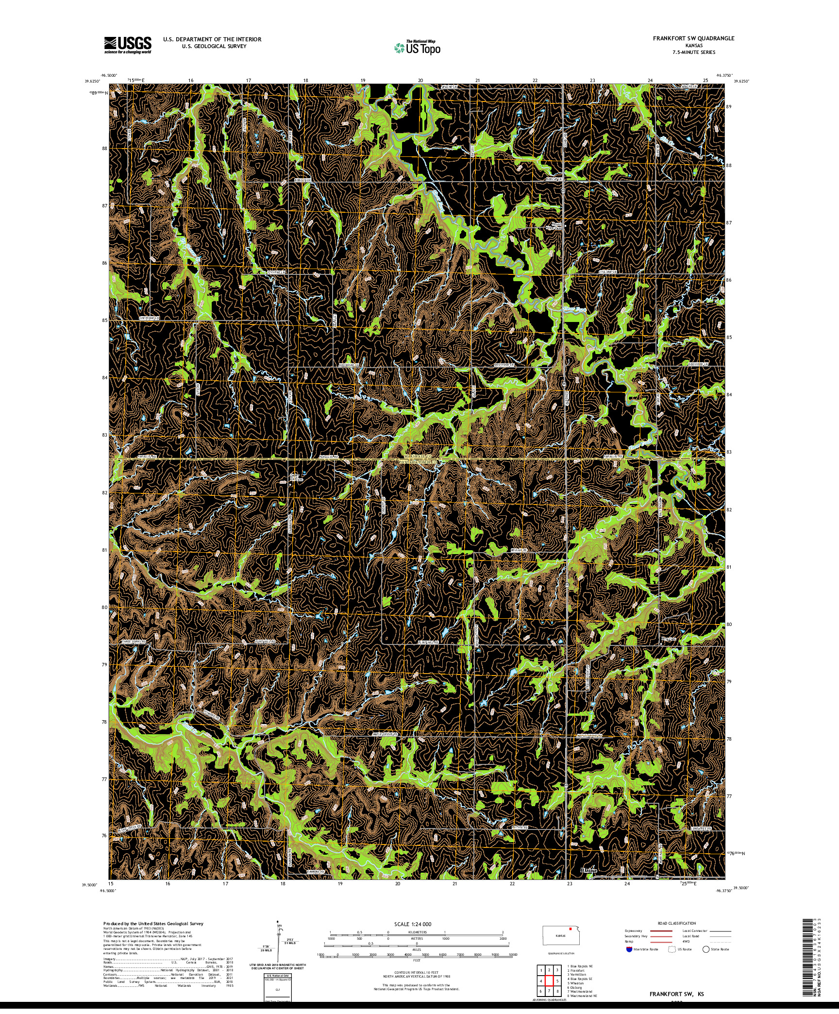 US TOPO 7.5-MINUTE MAP FOR FRANKFORT SW, KS