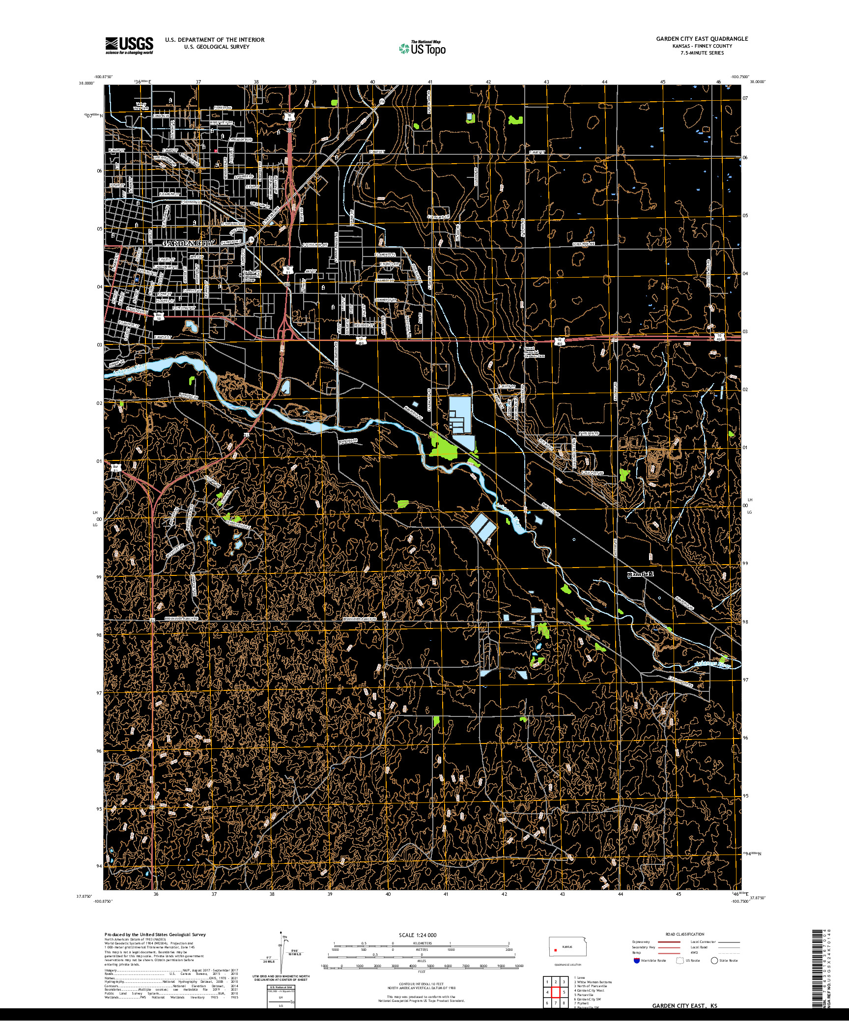 US TOPO 7.5-MINUTE MAP FOR GARDEN CITY EAST, KS
