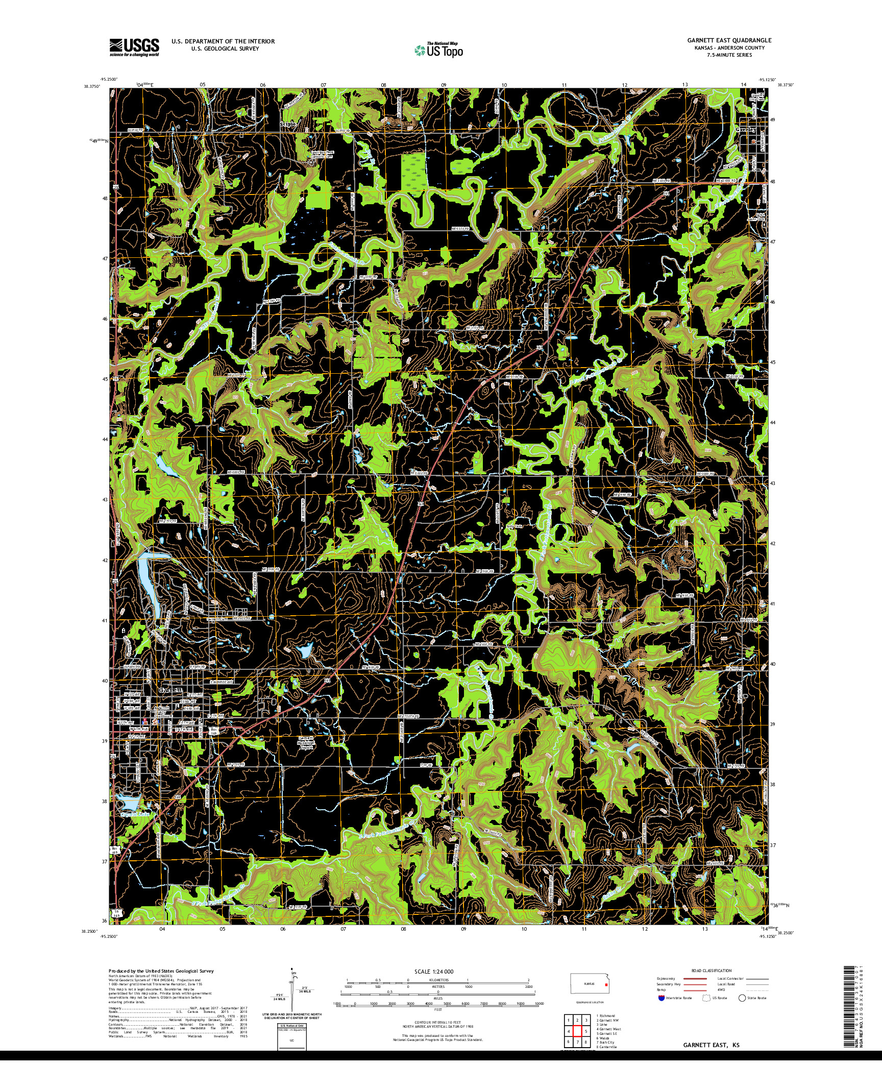 US TOPO 7.5-MINUTE MAP FOR GARNETT EAST, KS