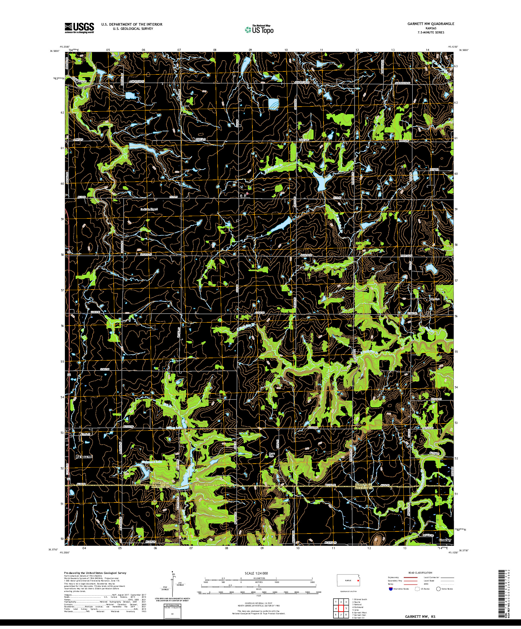 US TOPO 7.5-MINUTE MAP FOR GARNETT NW, KS