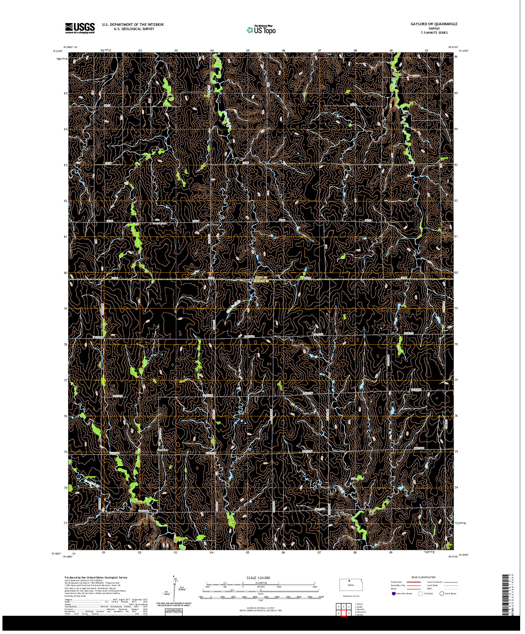 US TOPO 7.5-MINUTE MAP FOR GAYLORD SW, KS