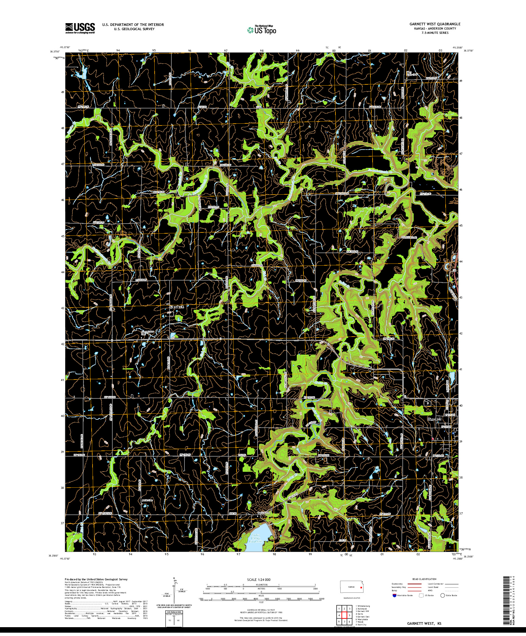 US TOPO 7.5-MINUTE MAP FOR GARNETT WEST, KS