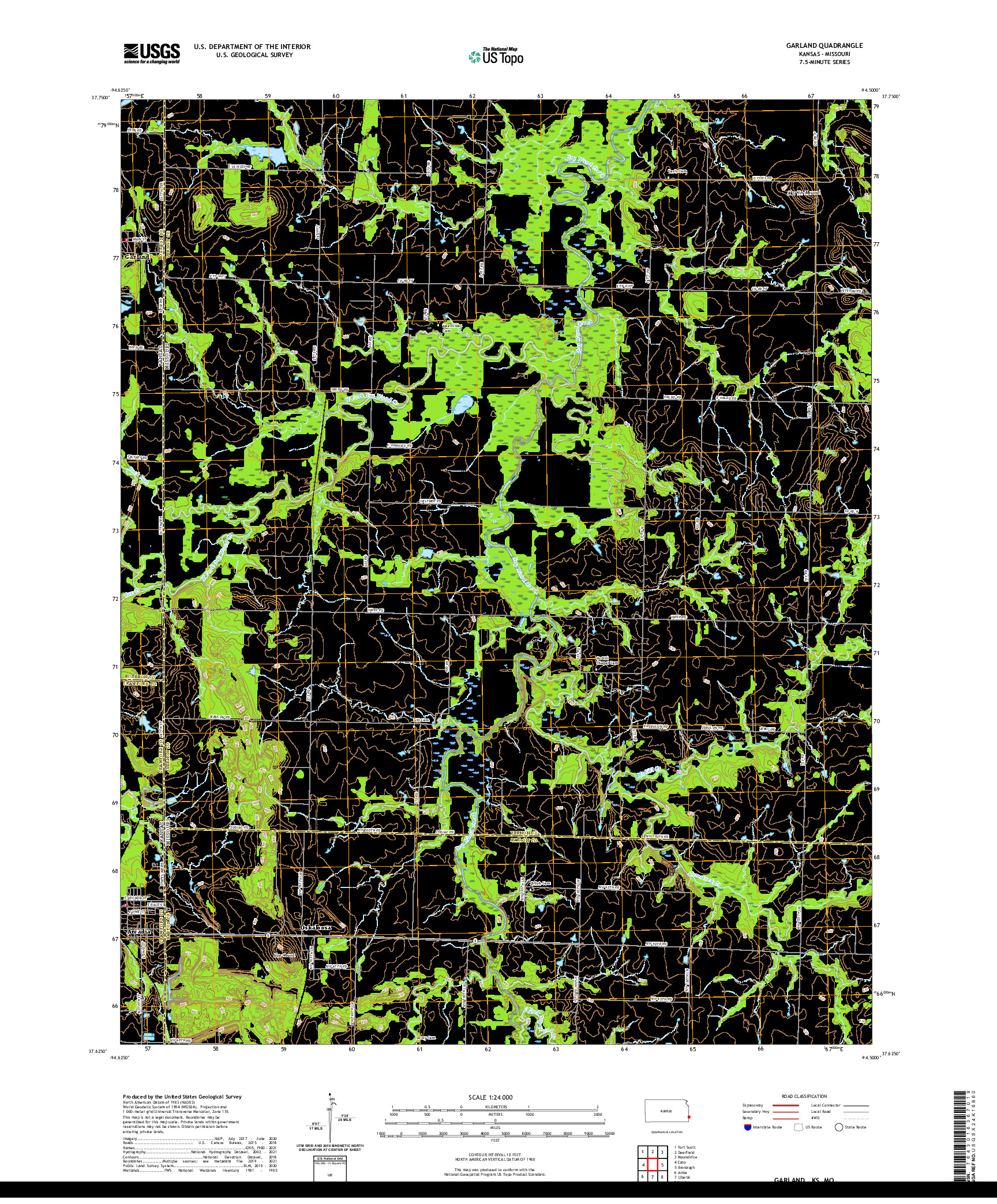 US TOPO 7.5-MINUTE MAP FOR GARLAND, KS,MO