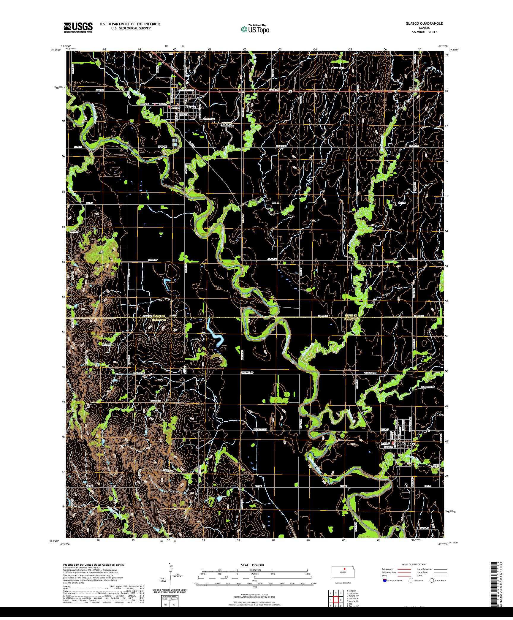 US TOPO 7.5-MINUTE MAP FOR GLASCO, KS