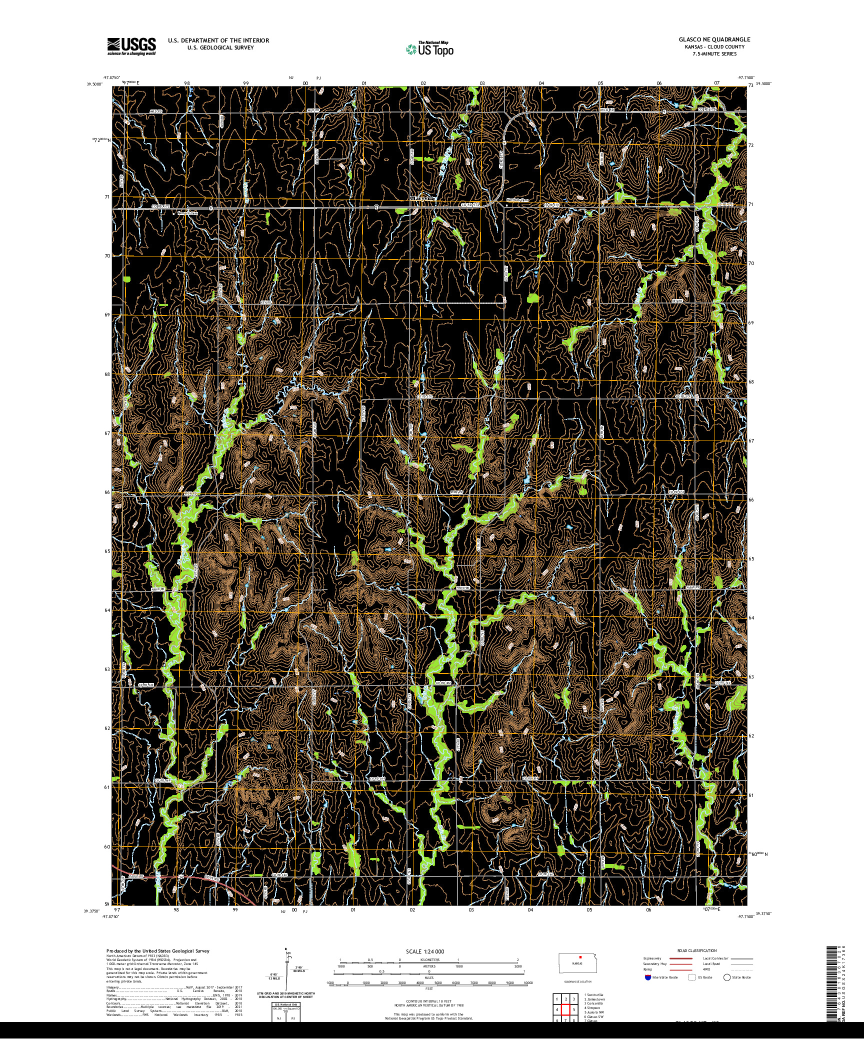 US TOPO 7.5-MINUTE MAP FOR GLASCO NE, KS