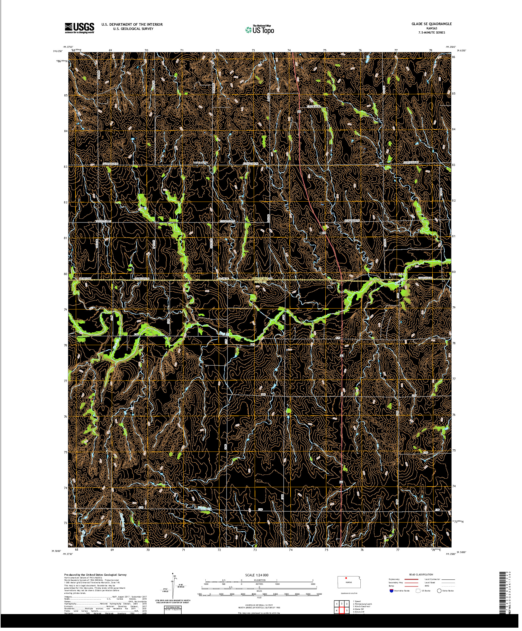 US TOPO 7.5-MINUTE MAP FOR GLADE SE, KS